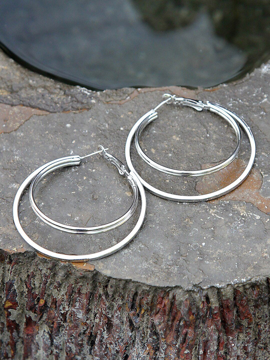 Kazo Silver-Toned Contemporary Hoop Earrings Price in India