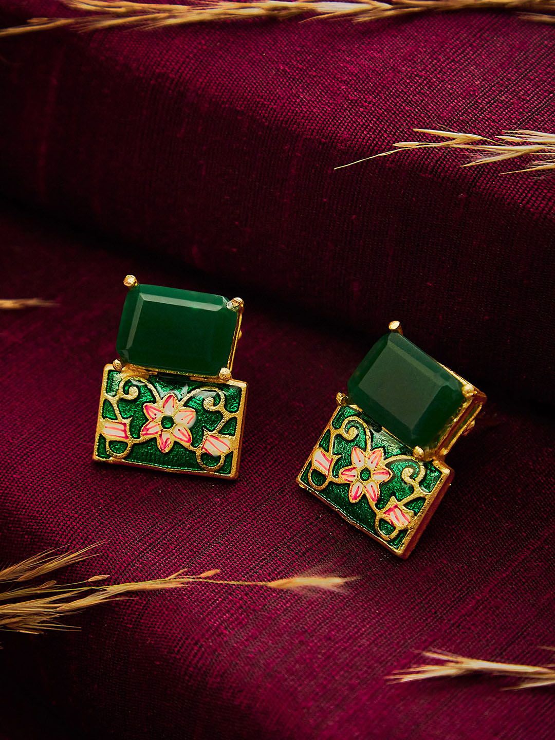 SOHI Green Contemporary Studs Earrings Price in India