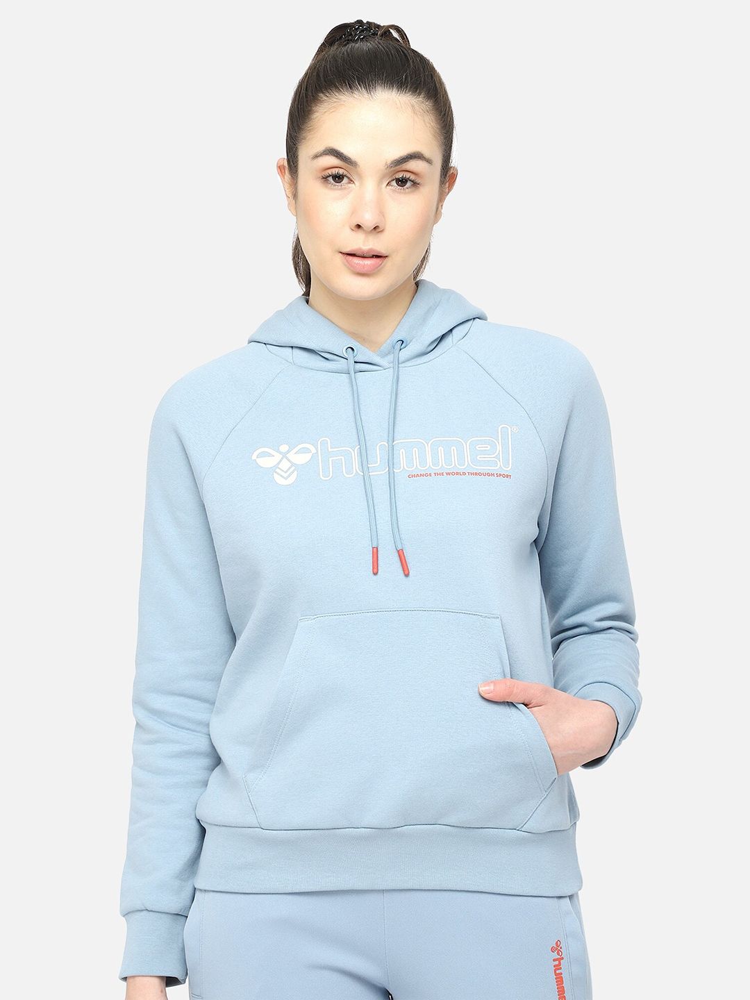 hummel Women Blue Hooded Cotton Sweatshirt Price in India