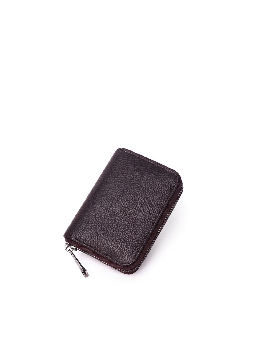 VOGARD Unisex Brown Solid PU Card Holder with Zipper & RFID Price in India