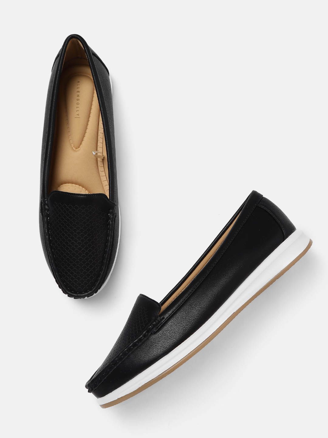 Allen Solly Women Black Perforated & Textured Loafers Price in India