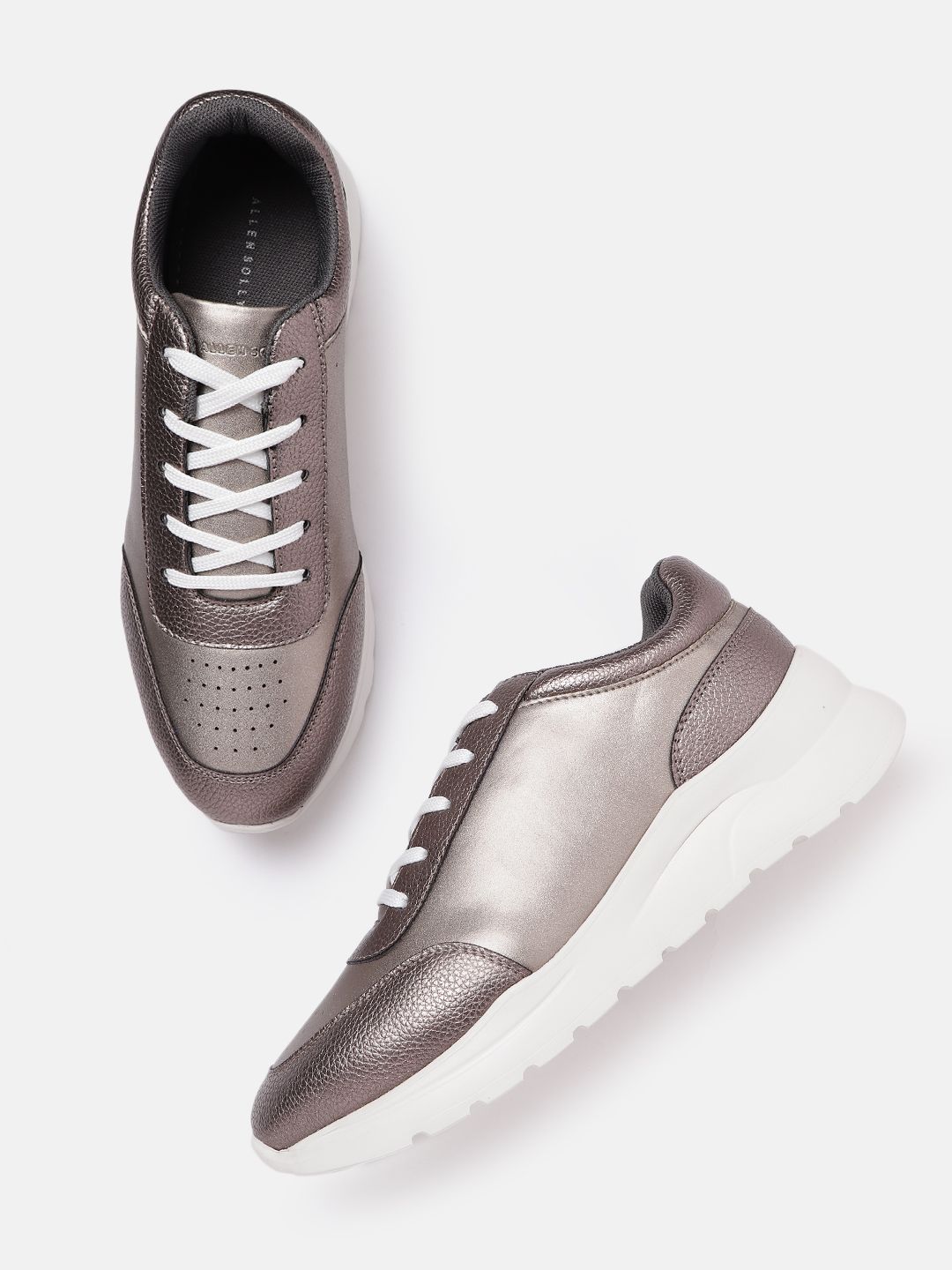 Allen Solly Women Gunmetal-Toned Perforated Chunky Sneakers Price in India