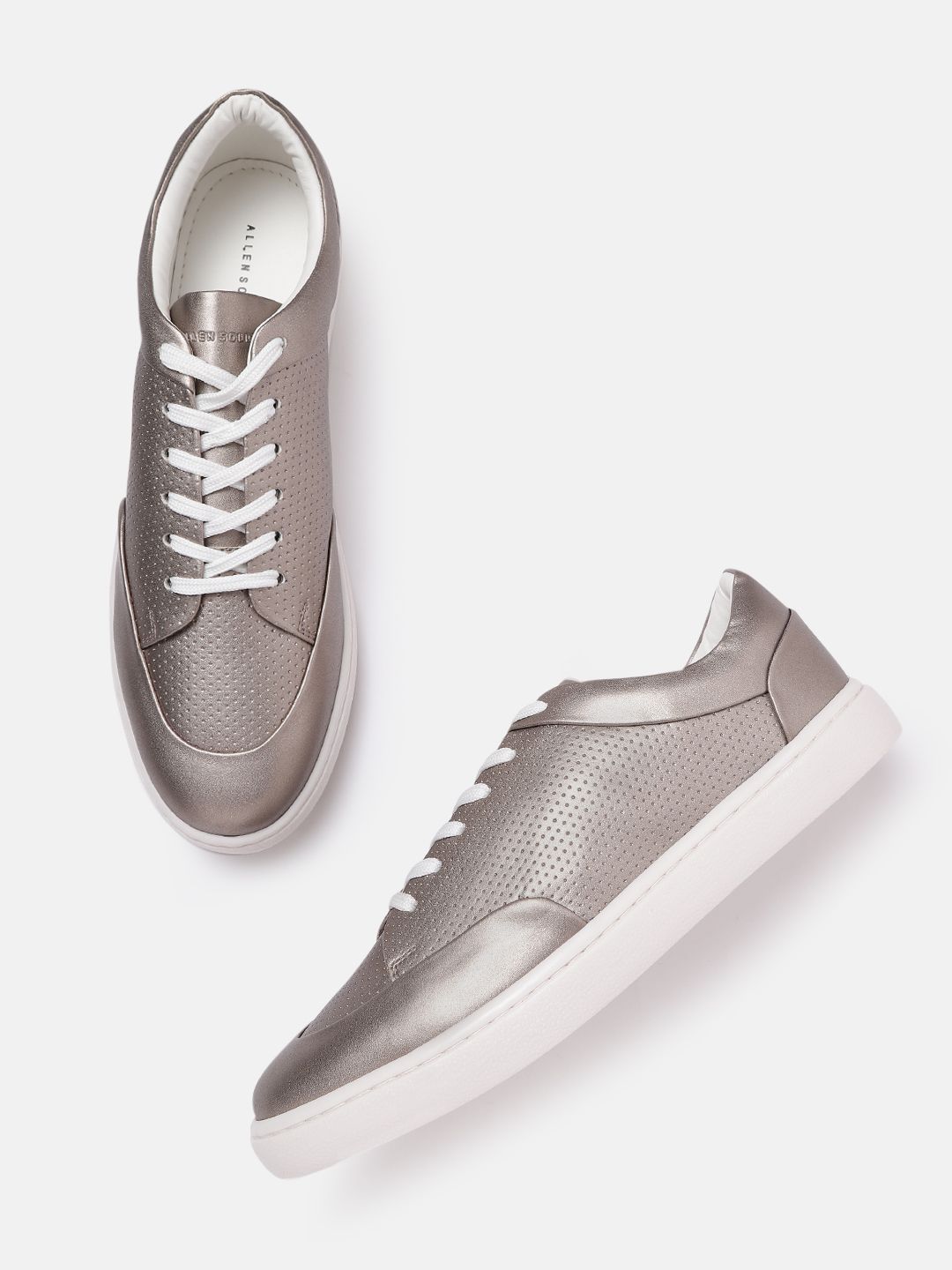 Allen Solly Women Gunmetal-Toned Perforated Sneakers Price in India
