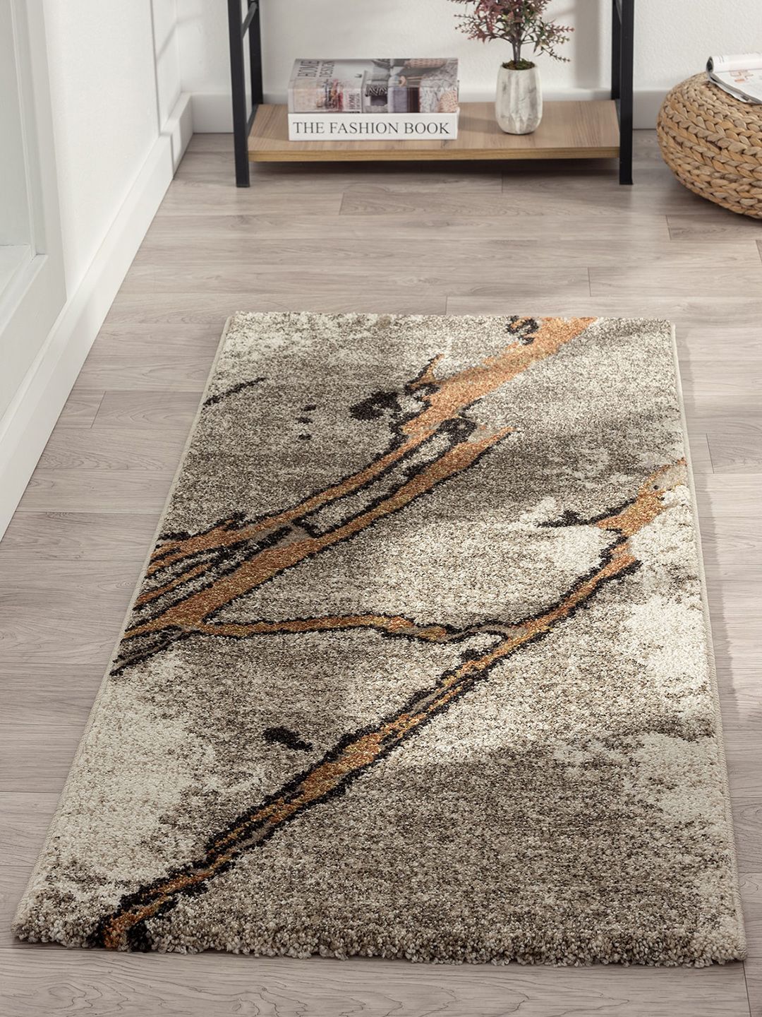 OBSESSIONS Grey & Brown Polypropylene Abstract Runner Price in India