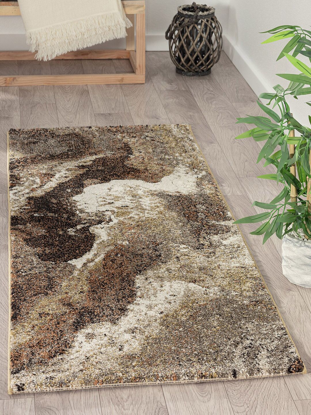 OBSESSIONS Off White & Grey Abstract Floor Runner Price in India