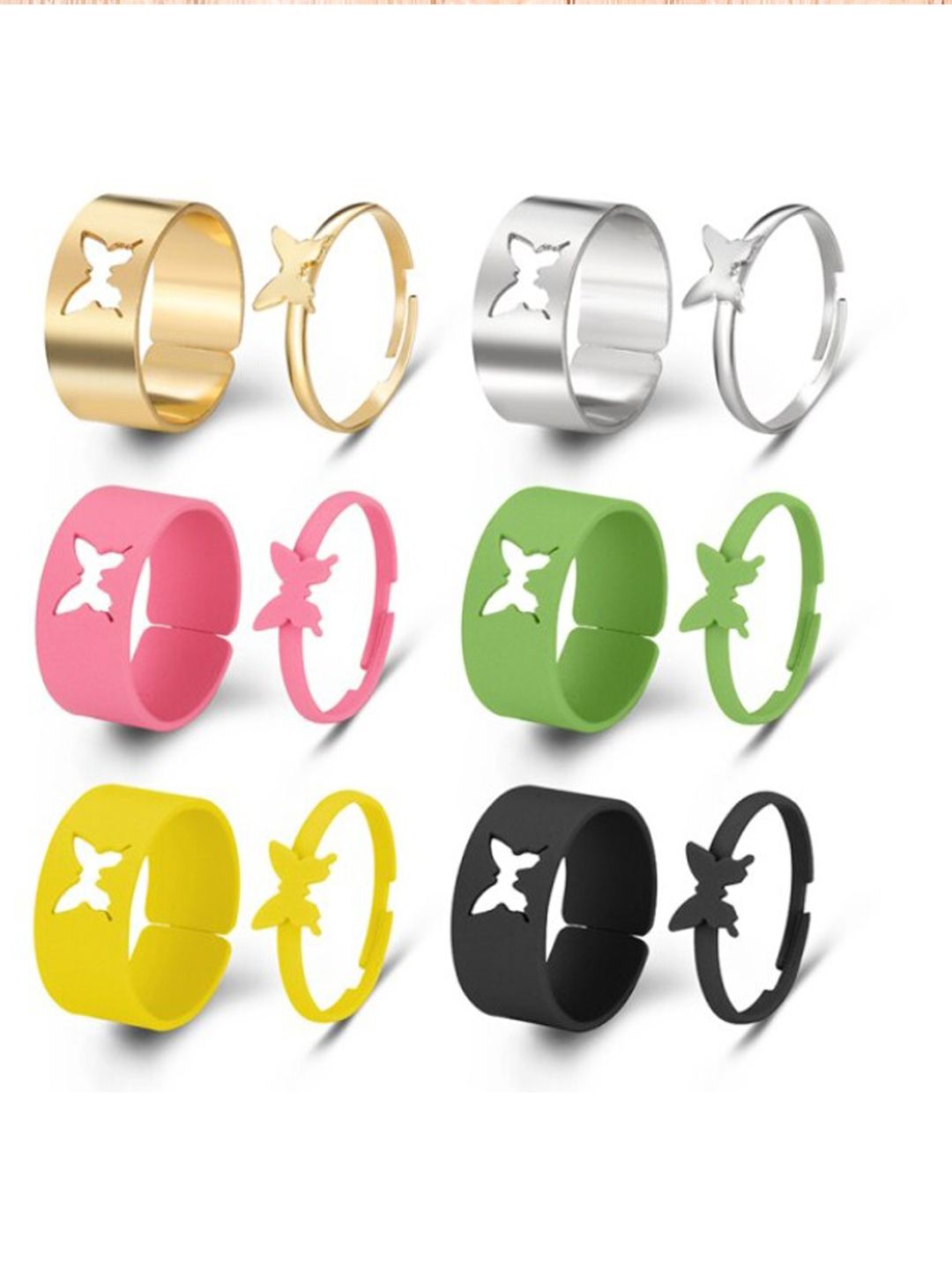 Jewels Galaxy Set Of 12 Gold-Plated & Multi-coloured Adjustable Finger Ring Price in India