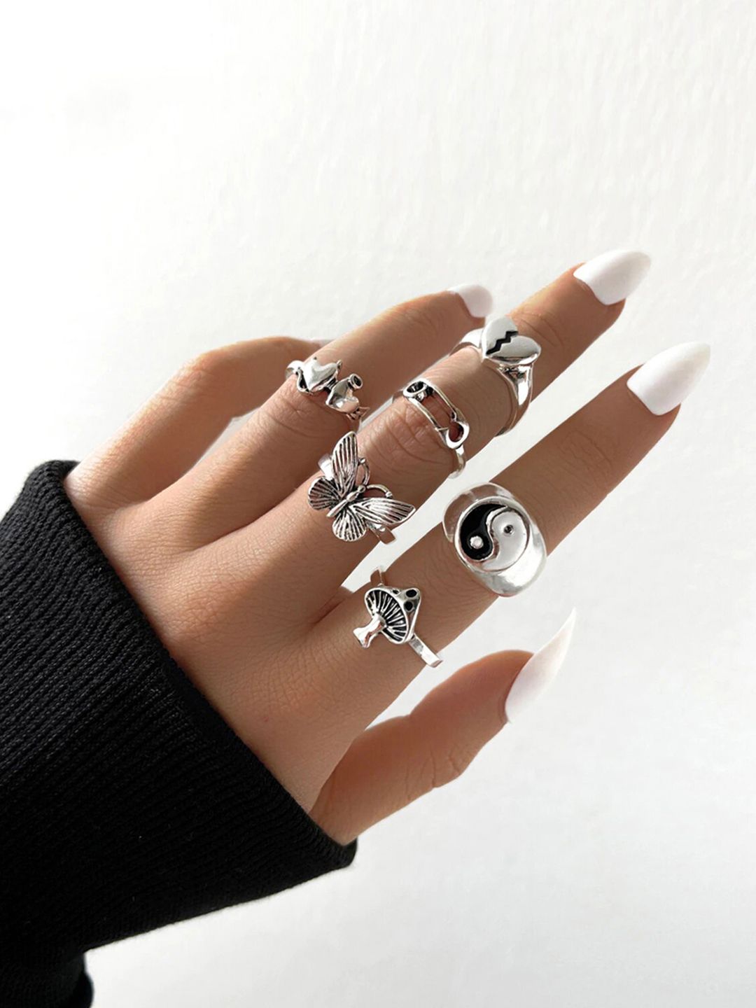 Jewels Galaxy Set Of 6 Silver-Plated Finger Rings Price in India