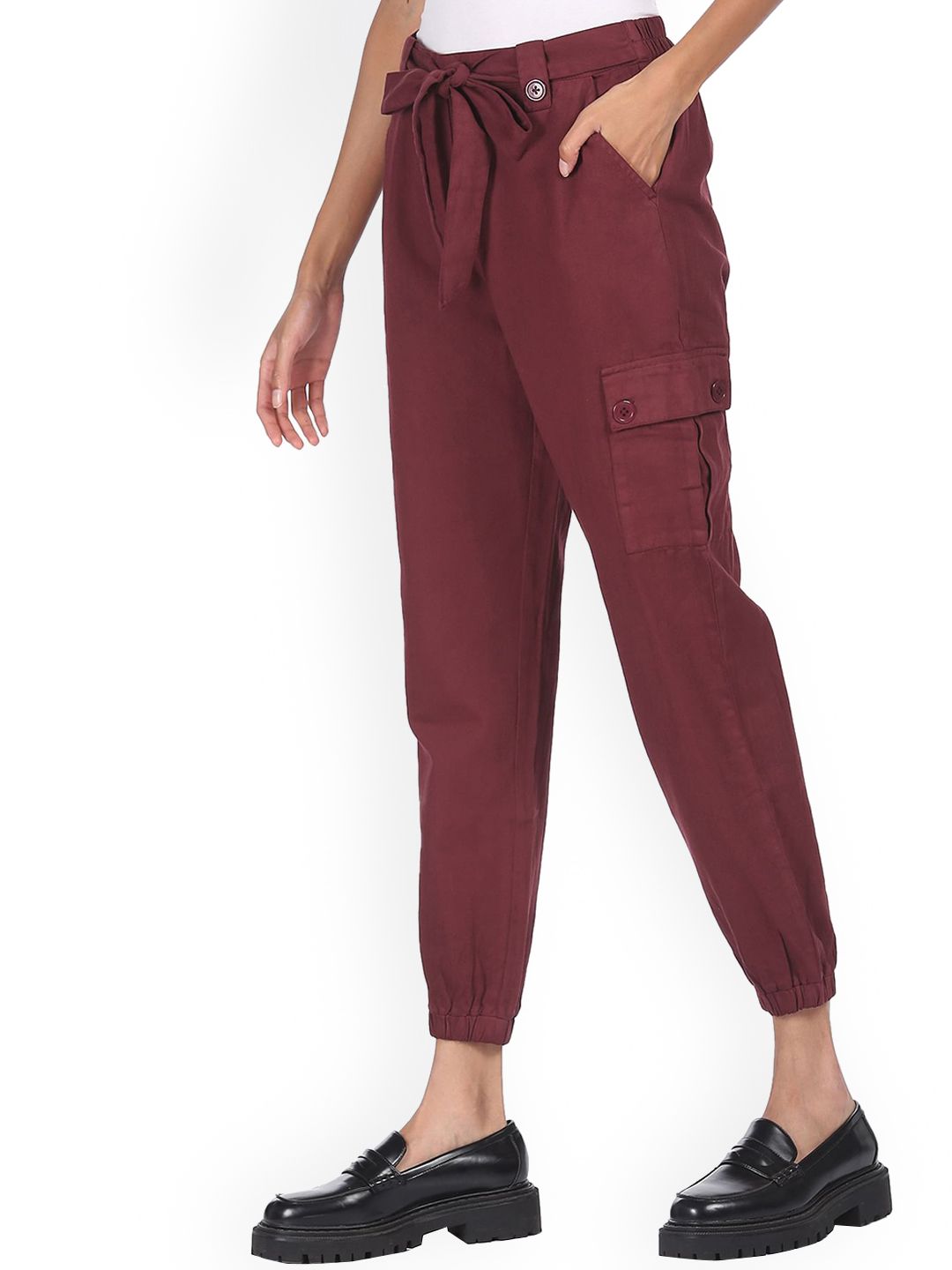 Sugr Women Burgundy Joggers Trousers Price in India