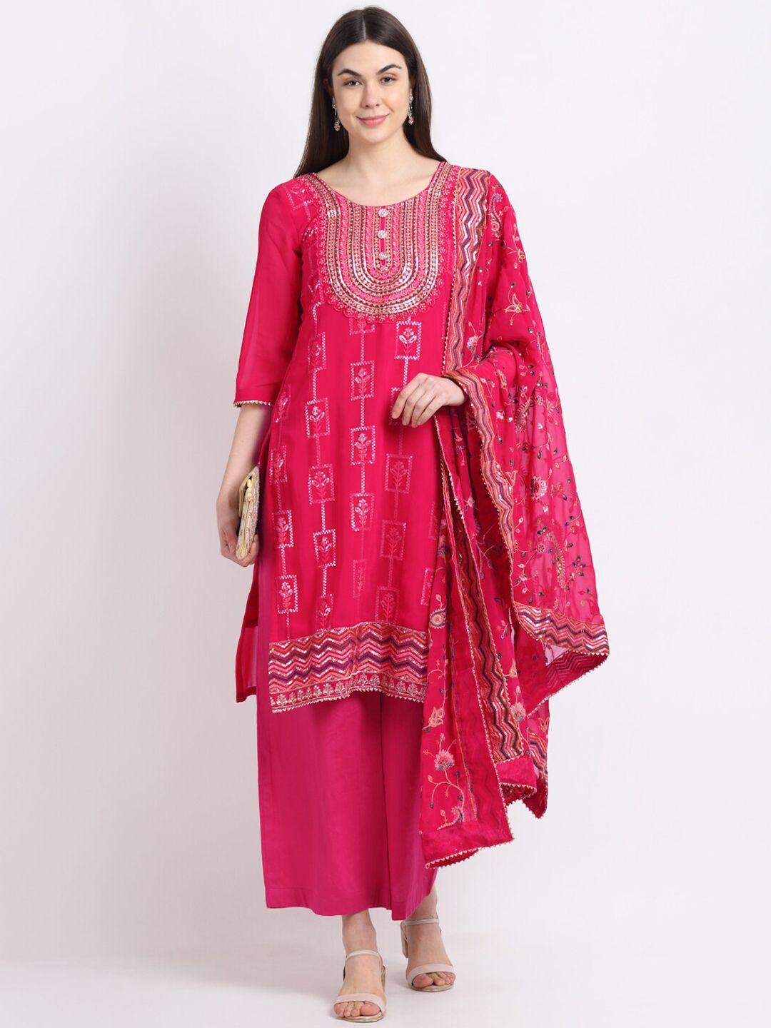 Stylee LIFESTYLE Women Magenta Embellished Unstitched Dress Material Price in India