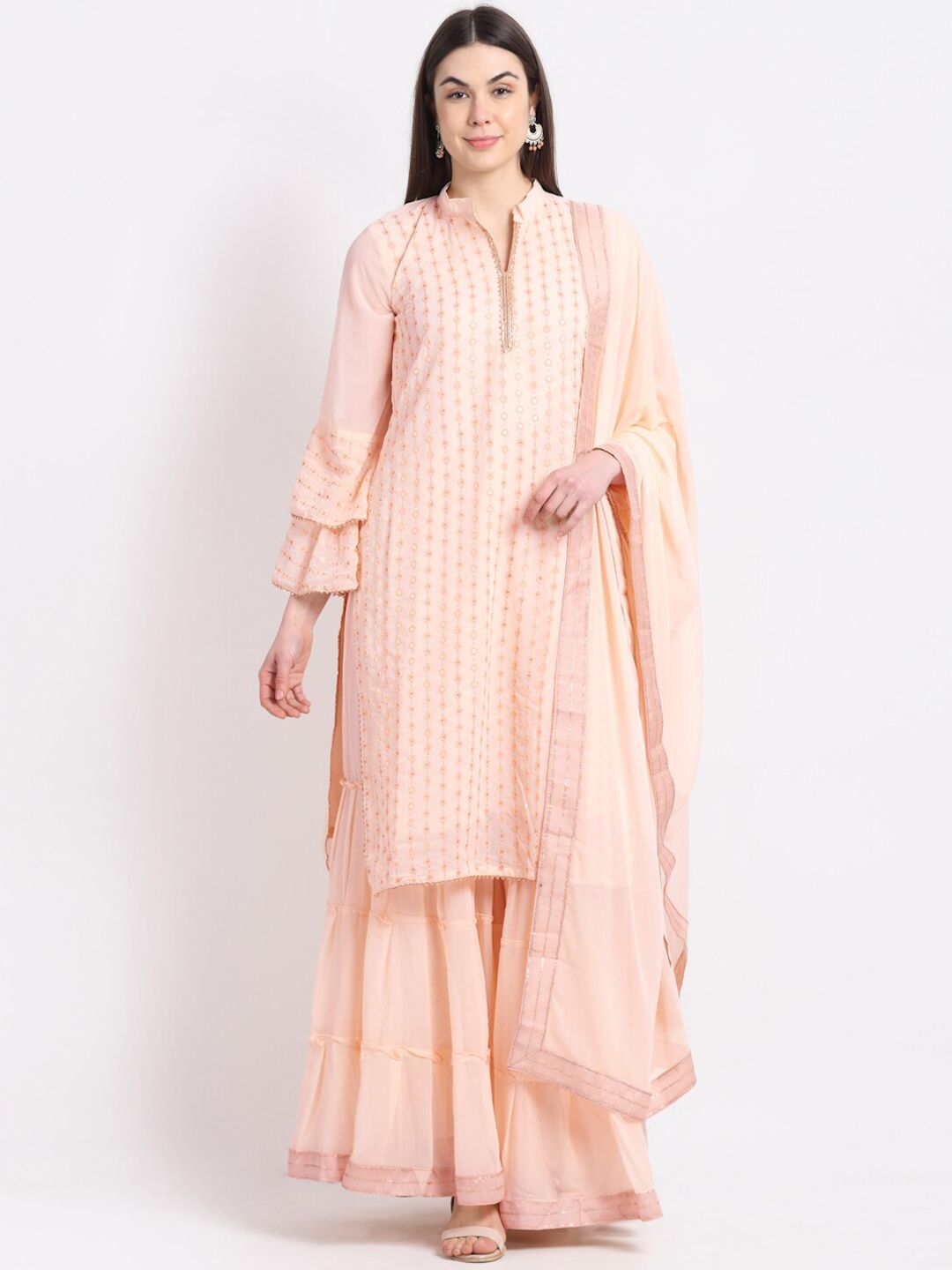 Stylee LIFESTYLE Peach-Coloured Embroidered Unstitched Dress Material Price in India