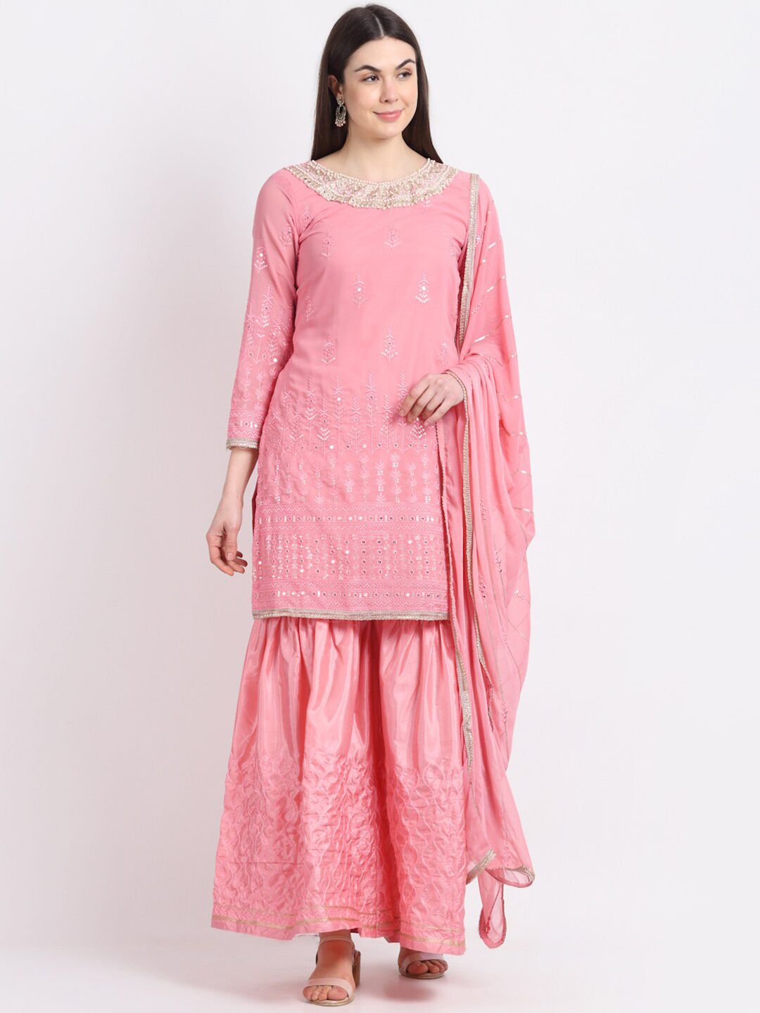 Stylee LIFESTYLE Pink Embroidered Unstitched Dress Material Price in India