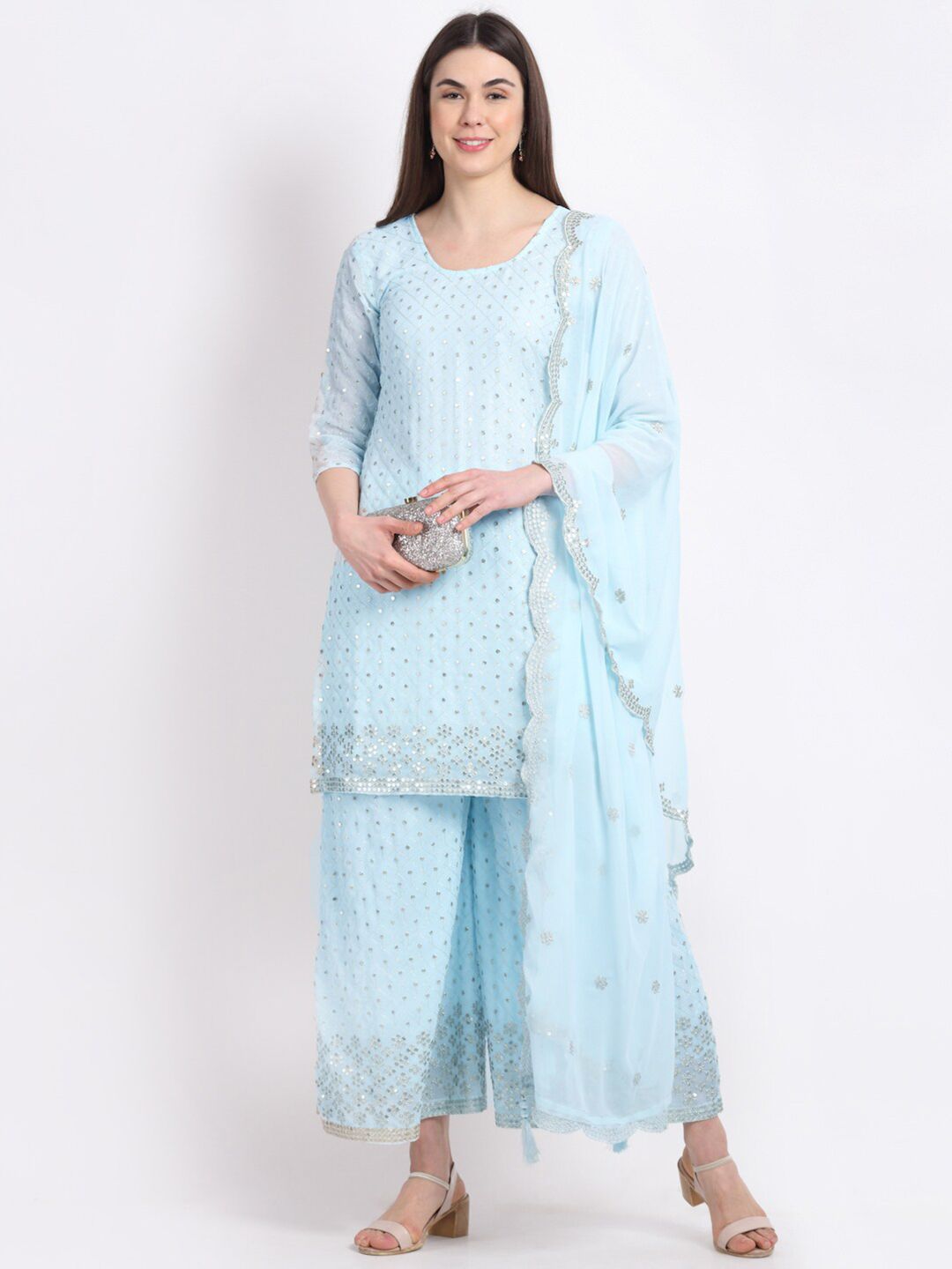 Stylee LIFESTYLE Blue & Silver-Toned Embroidered Unstitched Dress Material Price in India