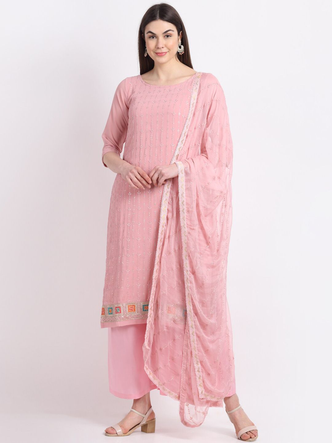 Stylee LIFESTYLE Pink Embroidered Unstitched Dress Material Price in India