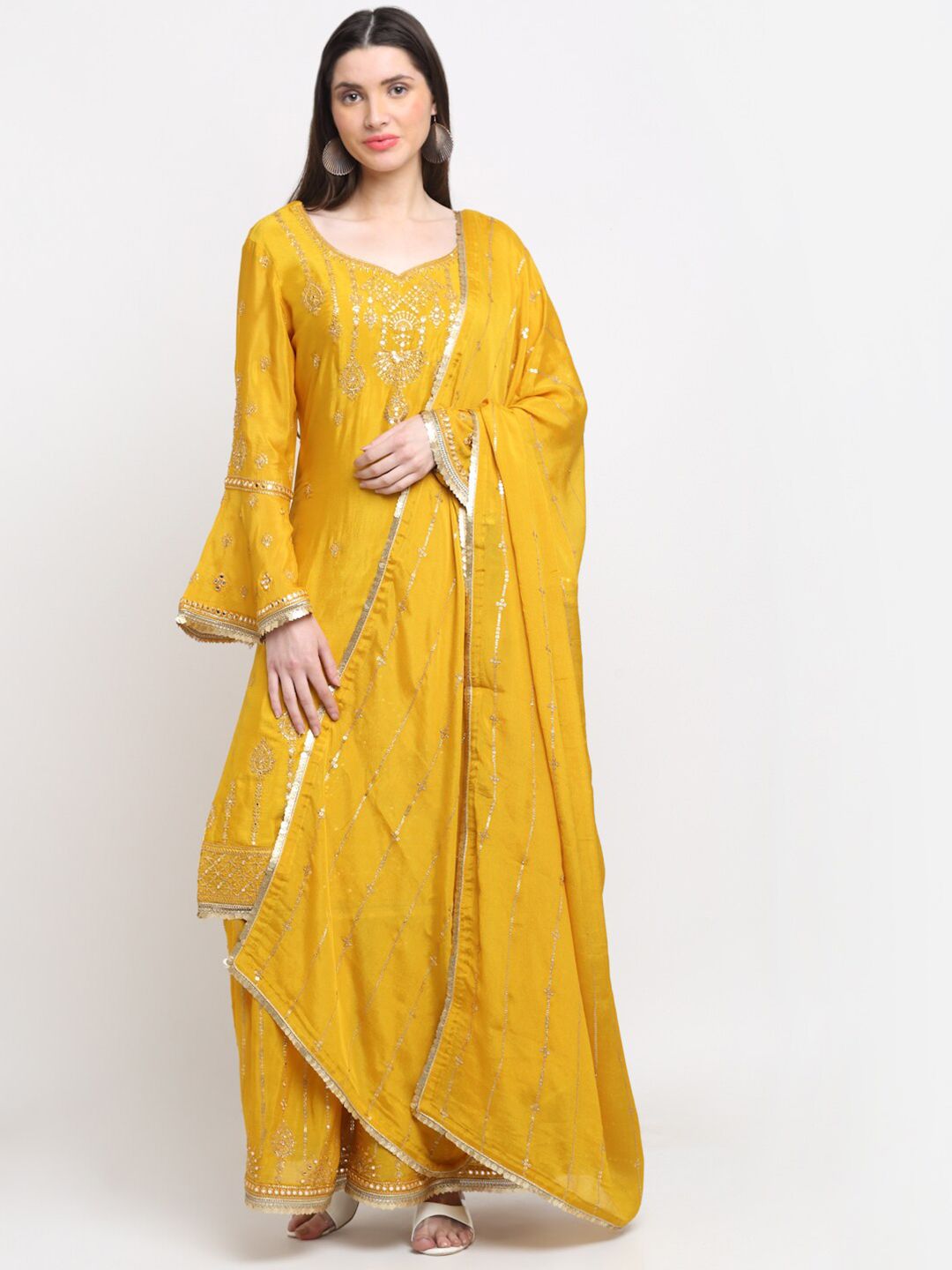 Stylee LIFESTYLE Yellow & Gold-Toned Embellished Unstitched Dress Material