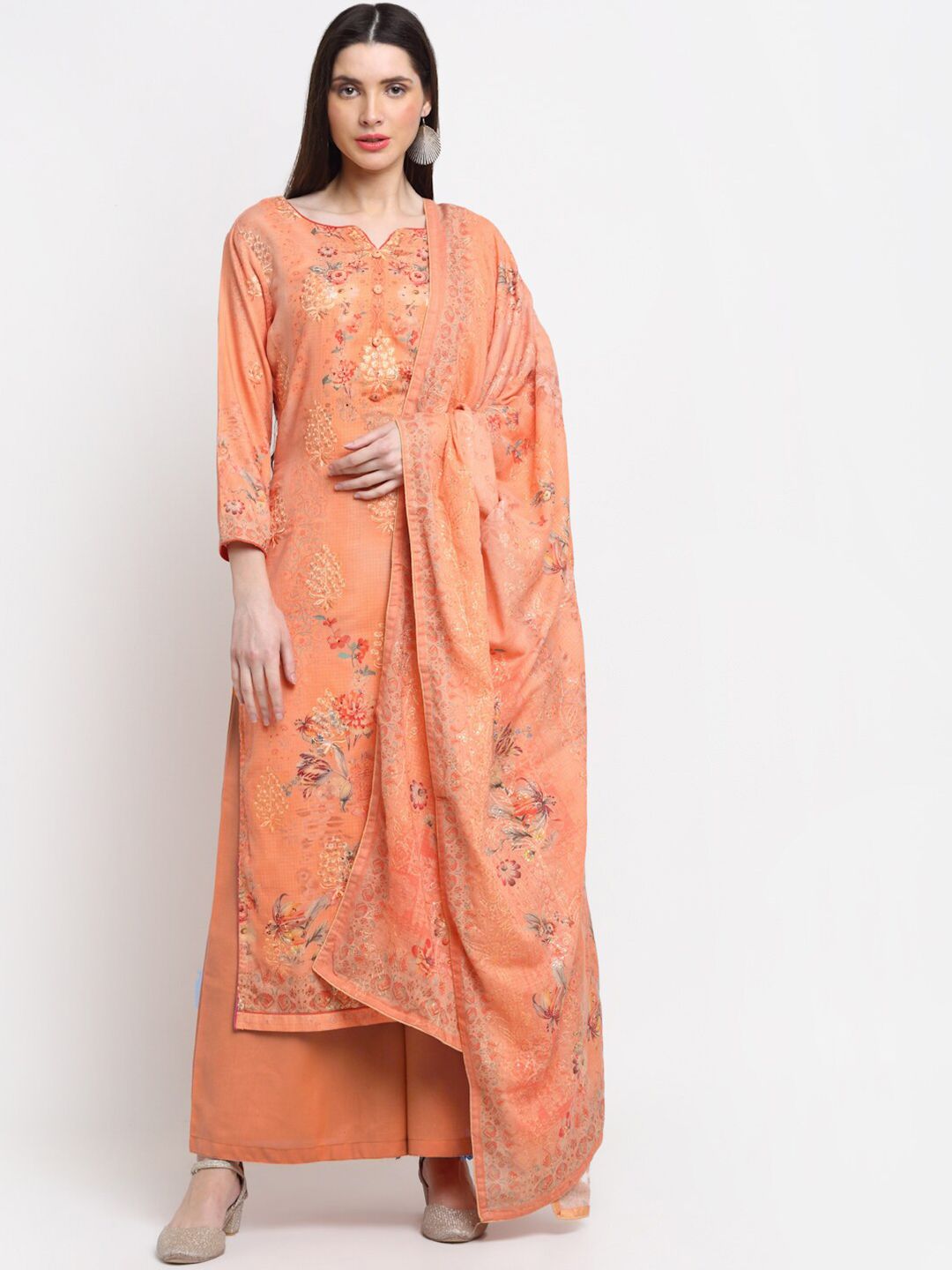 Stylee LIFESTYLE Orange & Pink Printed Unstitched Dress Material Price in India