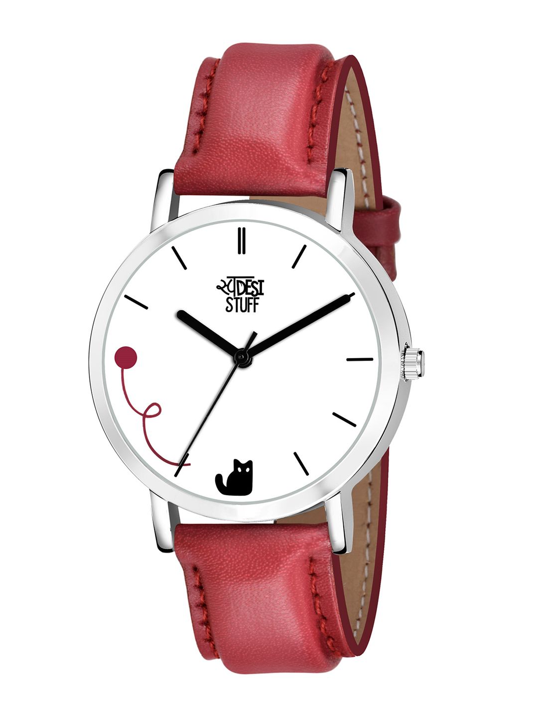 SWADESI STUFF Women White Printed Dial & Red Leather Straps Analogue Watch Price in India