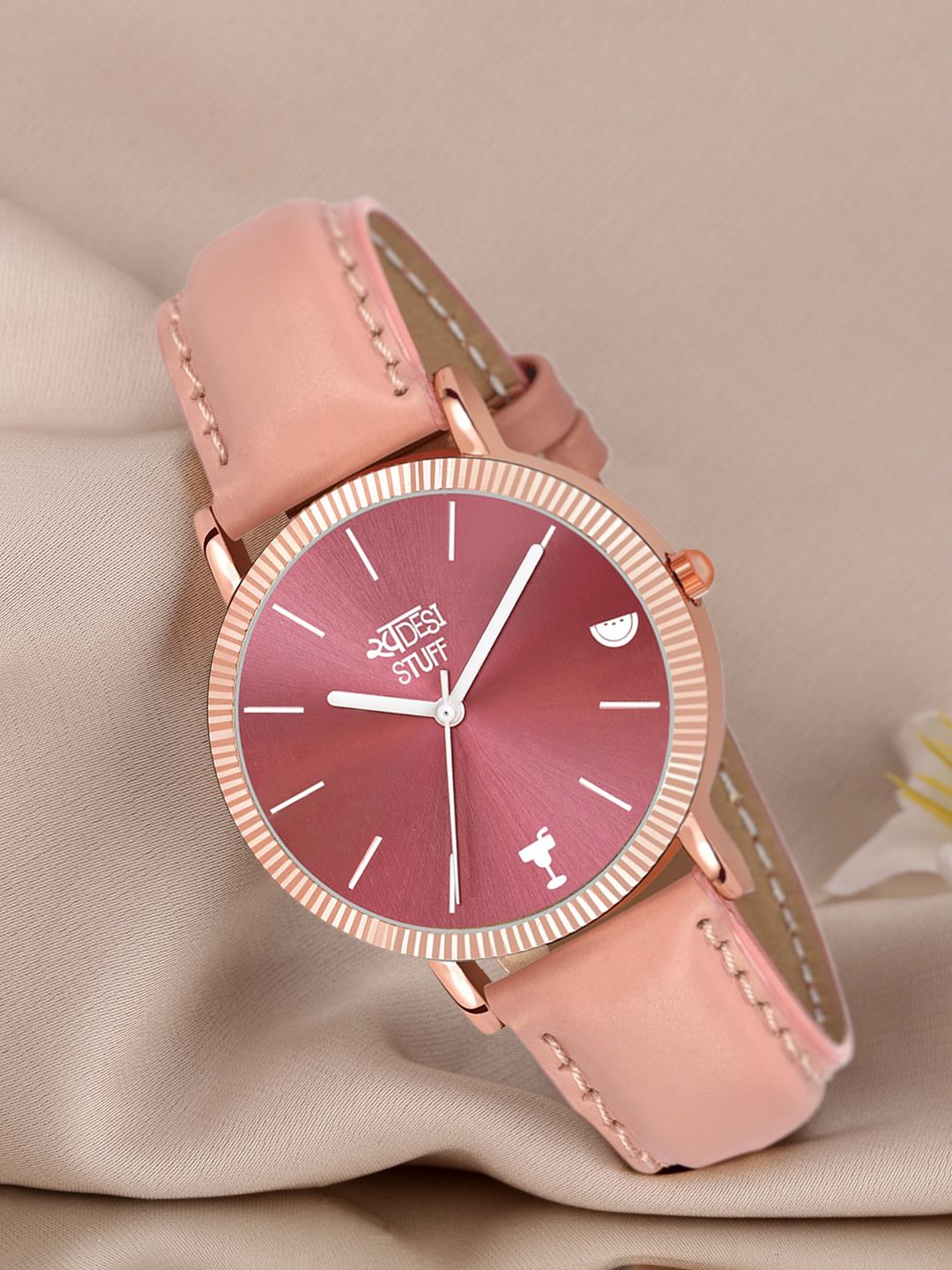 SWADESI STUFF Women Pink Embellished Dial & Pink Leather Straps Analogue Watch Price in India