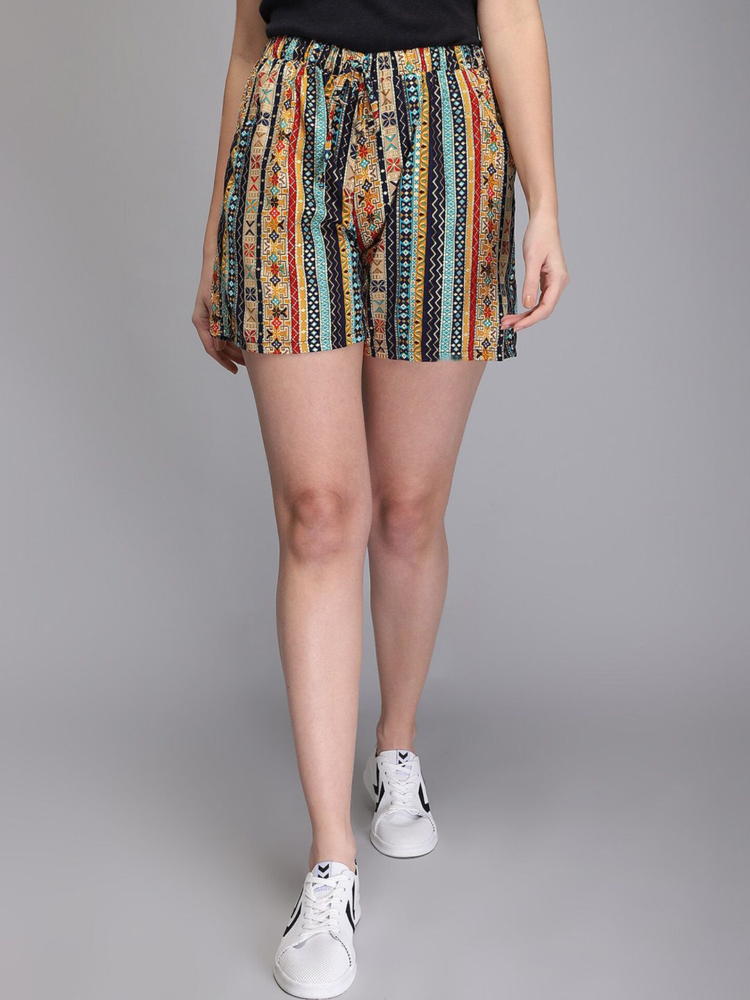 Aditi Wasan Women Beige Striped Printed Outdoor Shorts Price in India