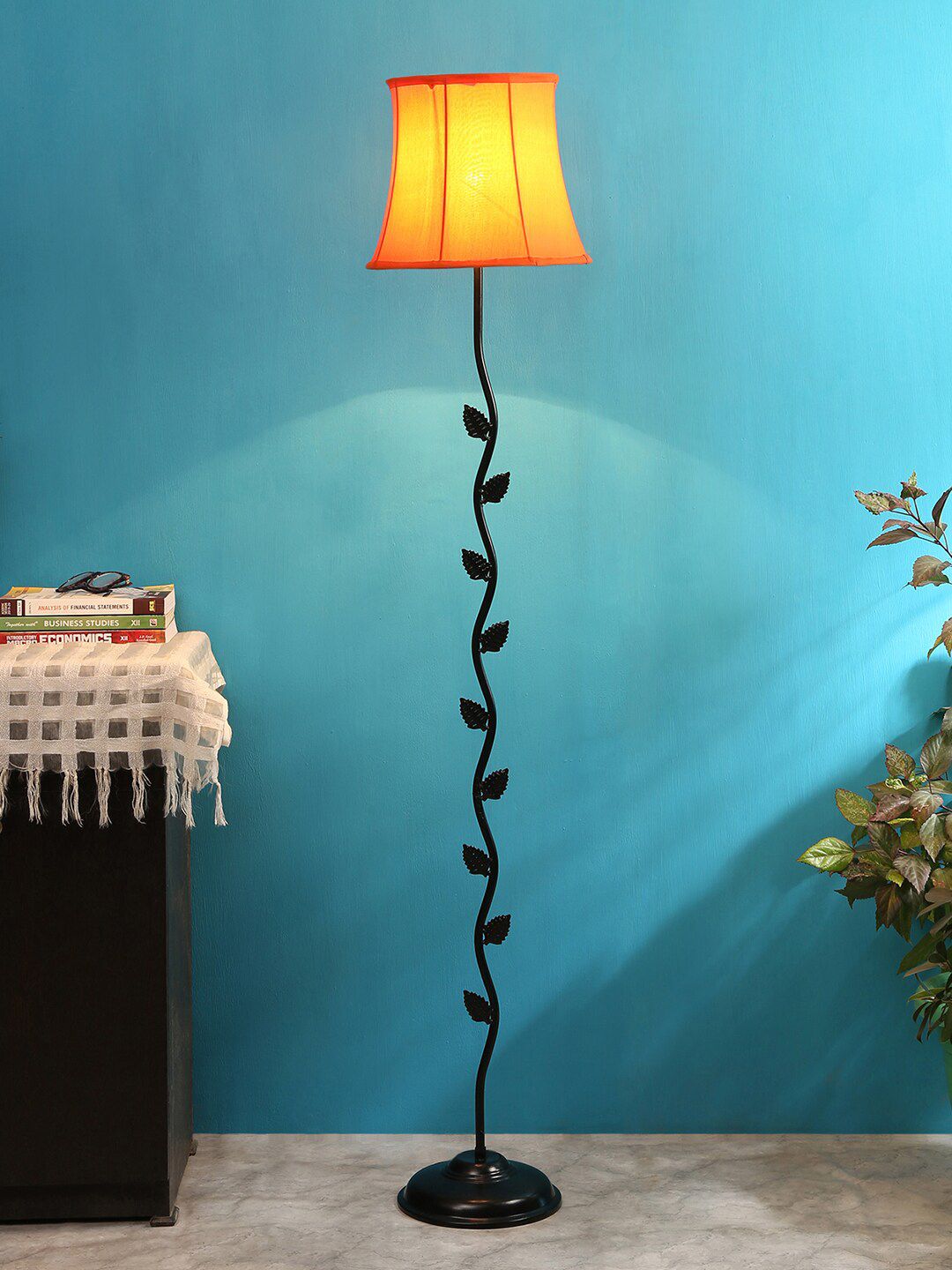 Devansh Orange Soft Back Cotton Designer Leaf Iron Floor Standing Lamp Price in India