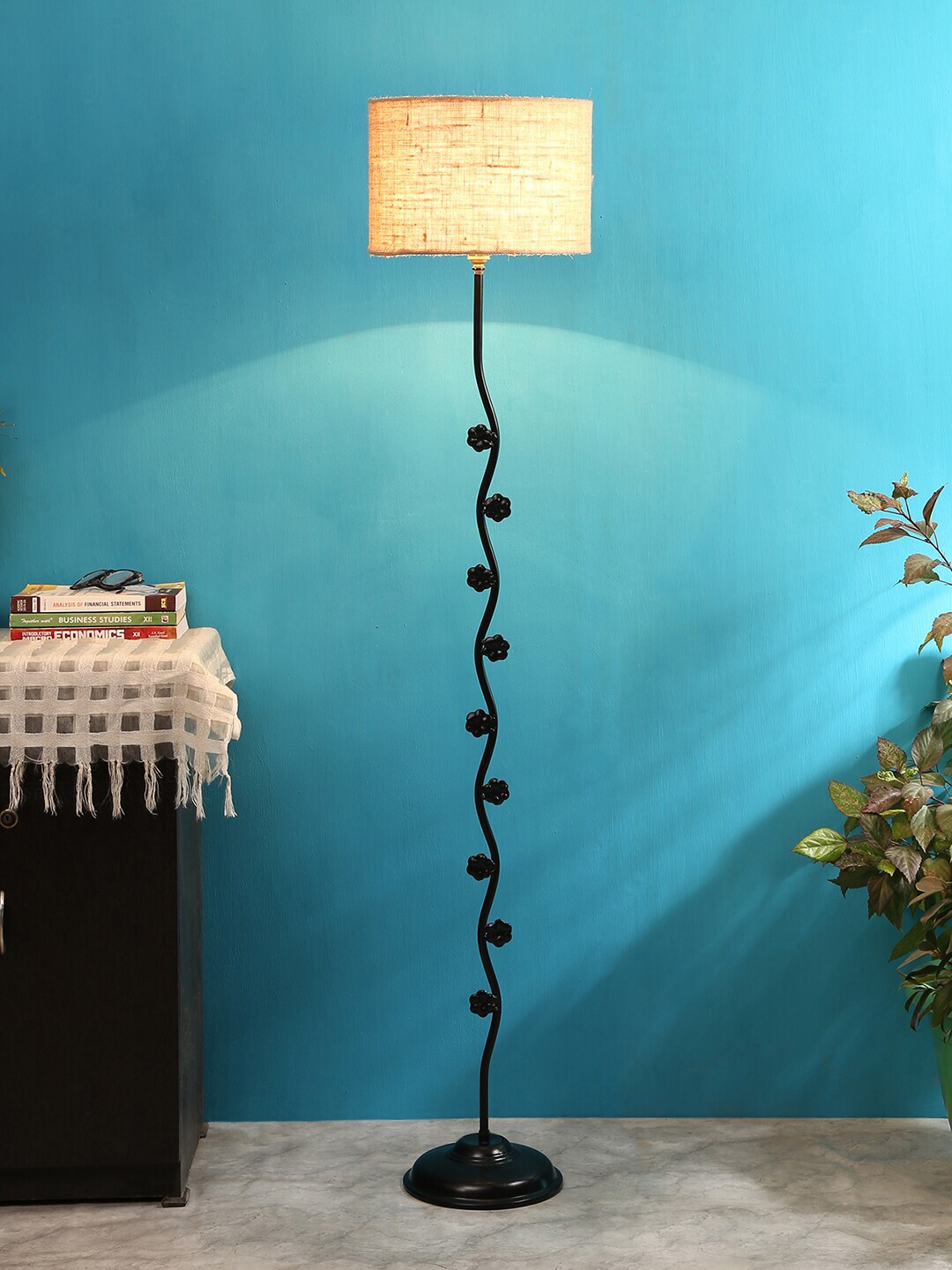 Devansh Beige Jute Shade & Designer Tikli Iron Floor Lamp Price in India