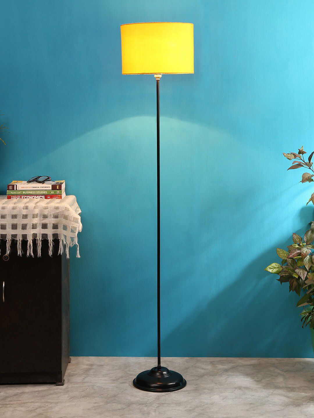 Devansh Yellow & Black Solid Contemporary Floor Lamp with Shade Price in India