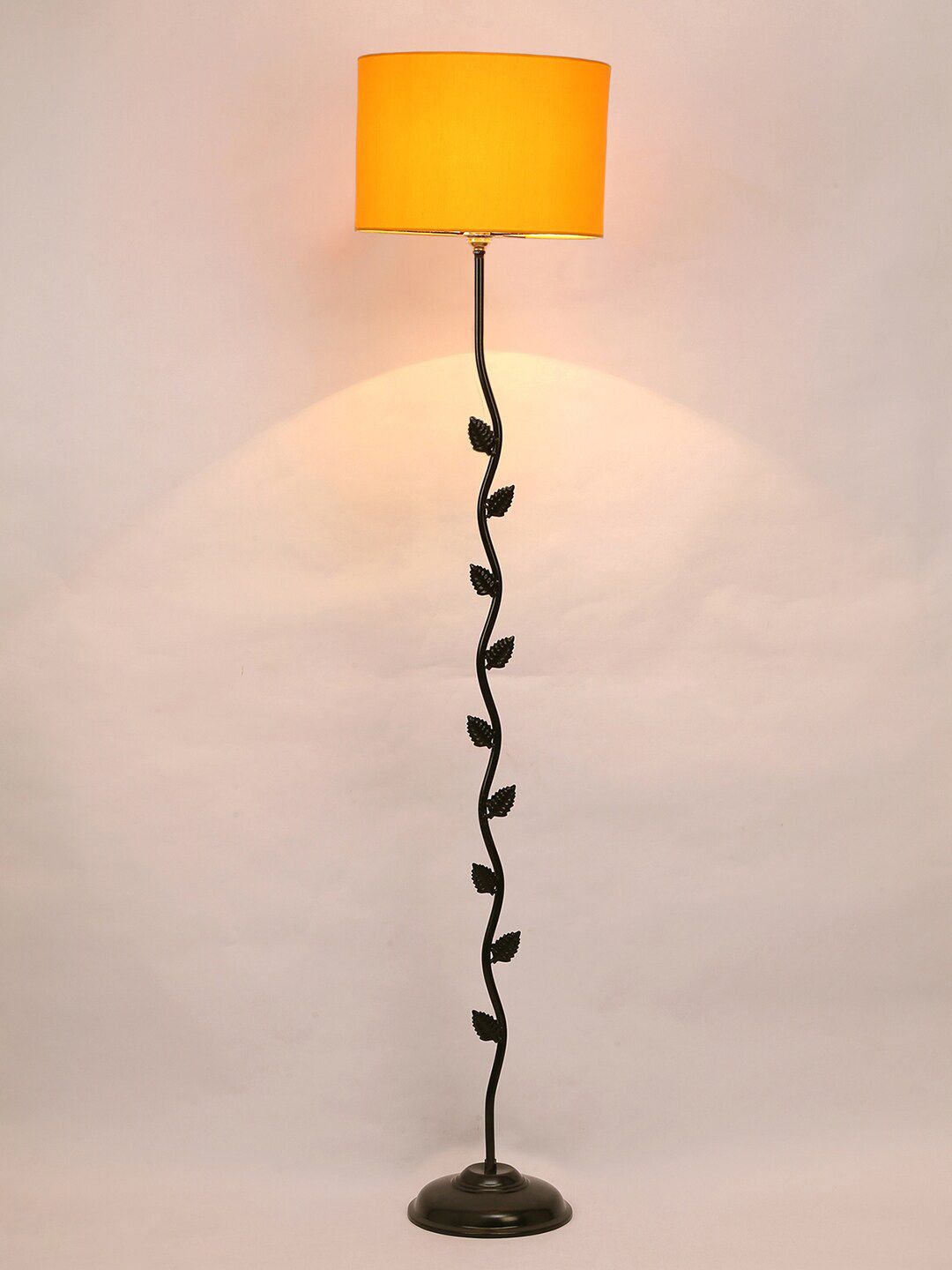Devansh Yellow Hard Back Cotton Designer Leaf Iron Floor Standing Lamp Price in India