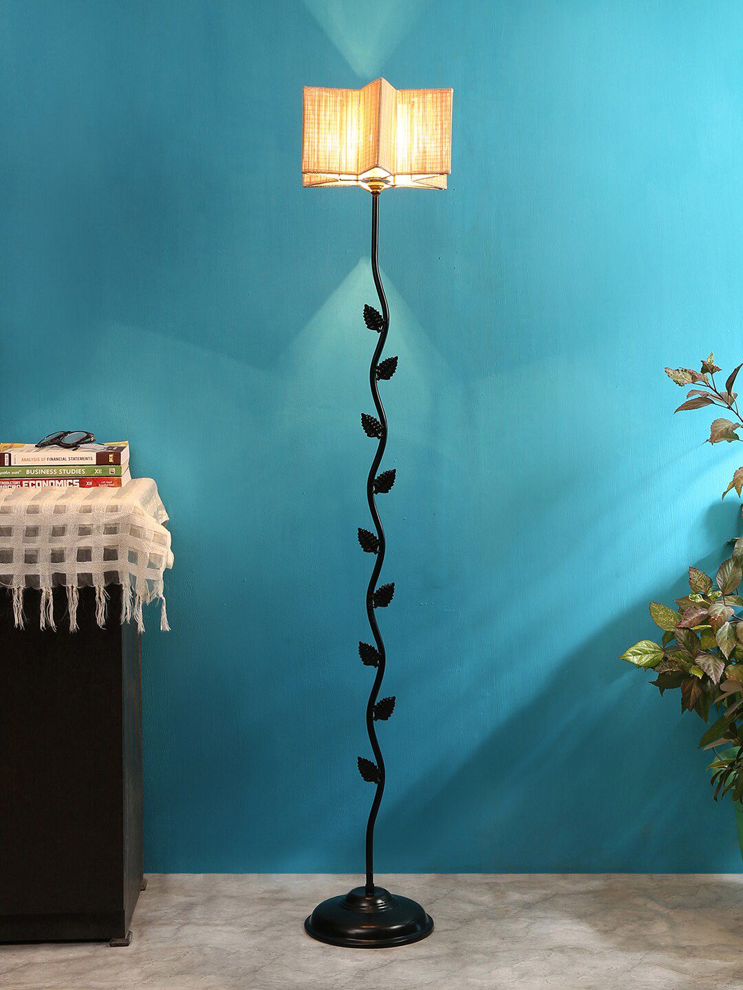 Devansh Beige & Black Solid Contemporary Floor Lamp with Shade Price in India