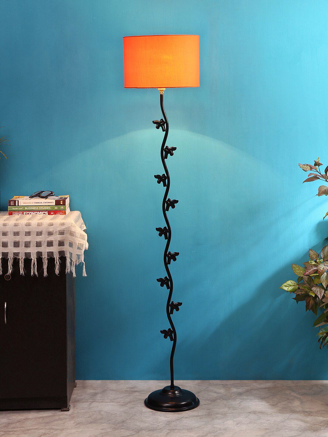 Devansh Orange & Black Designer Fish Iron Floor Lamp With Shade Price in India