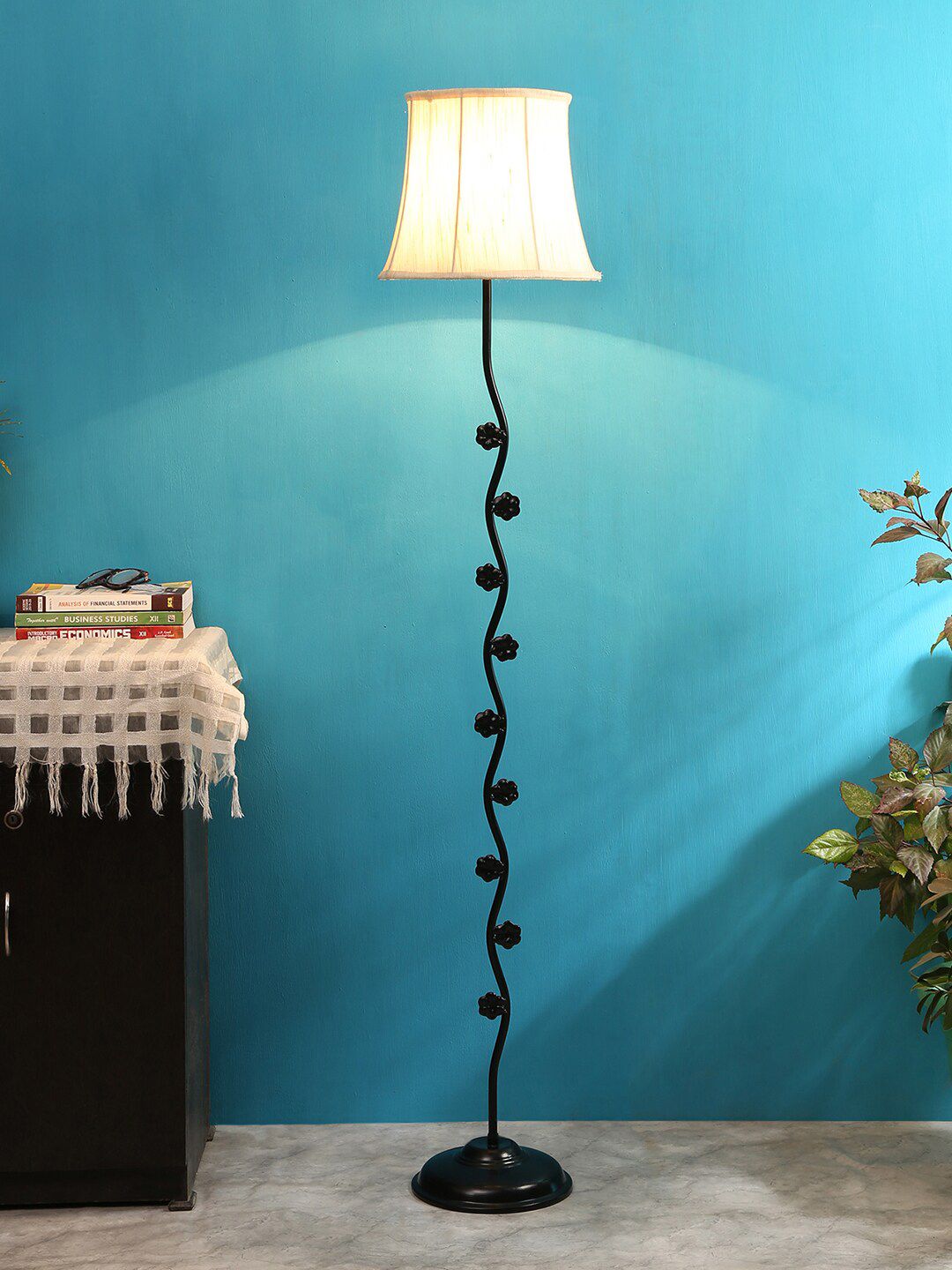 Devansh Off White Leaf Iron Floor Lamp with Cotton Shade Price in India