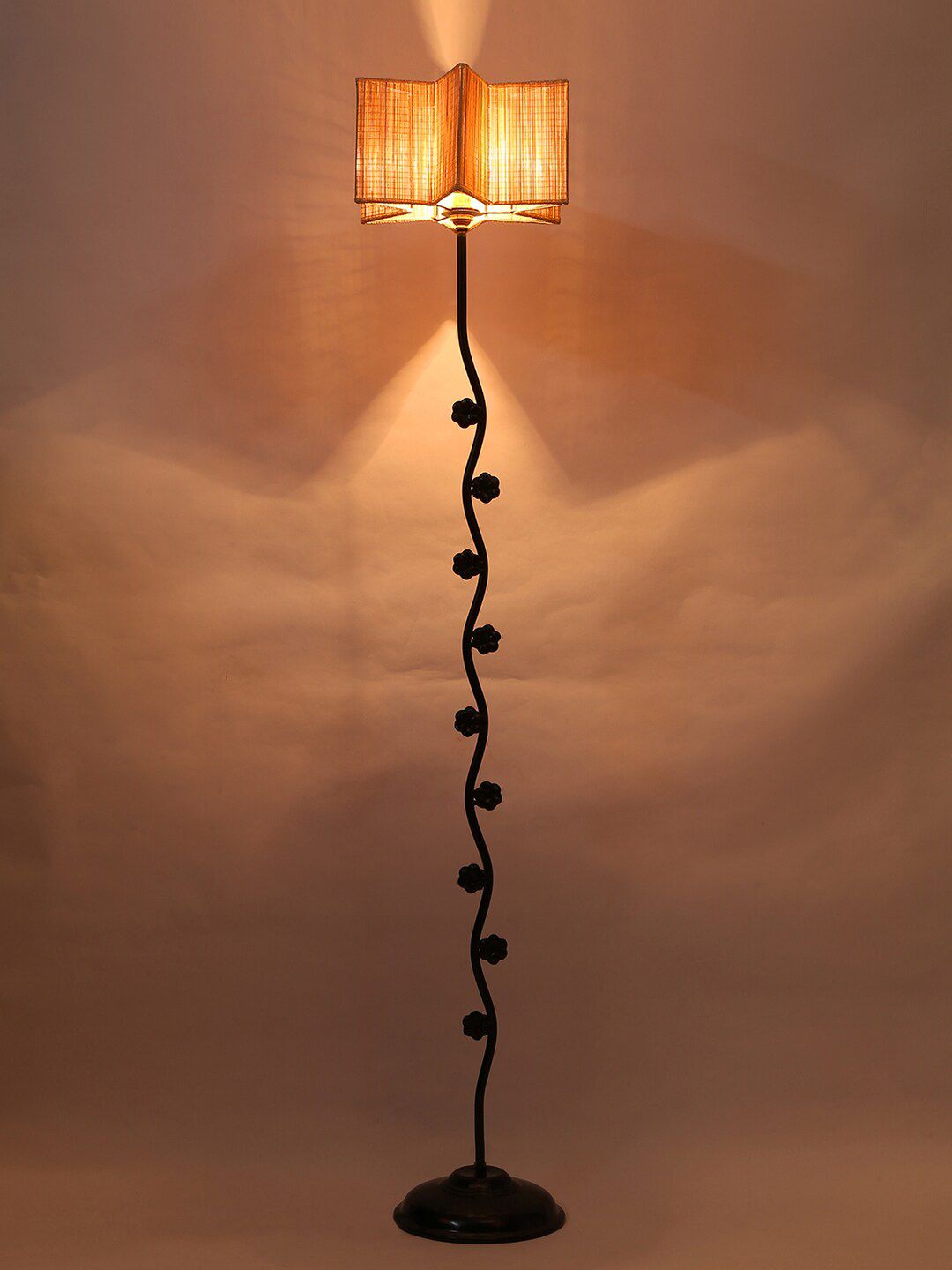 Devansh Beige Bamboo Shade & Designer Iron Floor Lamp Price in India