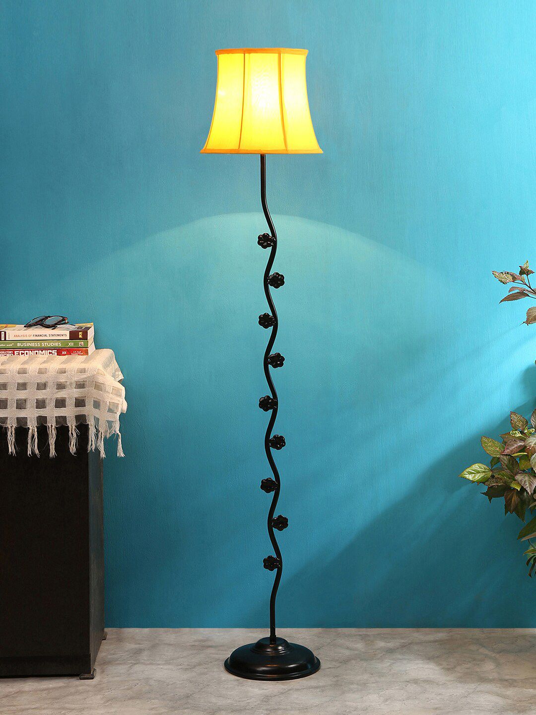 Devansh Yellow  Soft Back Cotton Designer Tikli Iron Floor Standing Lamp Price in India