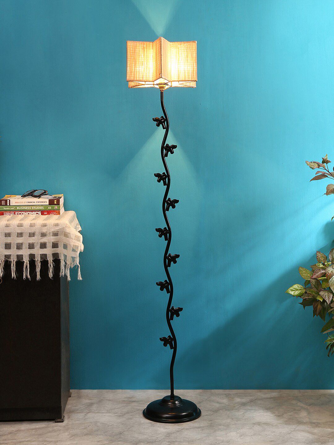 Devansh Beige & Black Solid Contemporary Floor Lamp with Shade Price in India