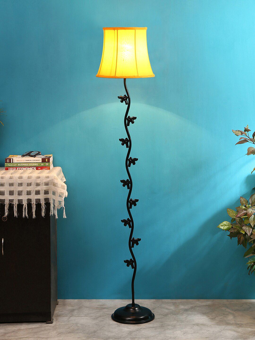 Devansh Yellow & Black Traditional Floor Lamp Price in India