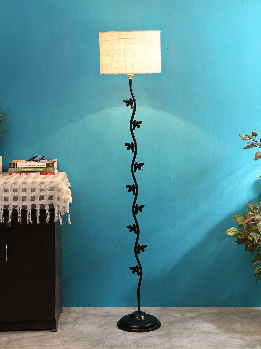 Devansh White Jute Shade & Designer Fish Iron Floor Lamp Price in India