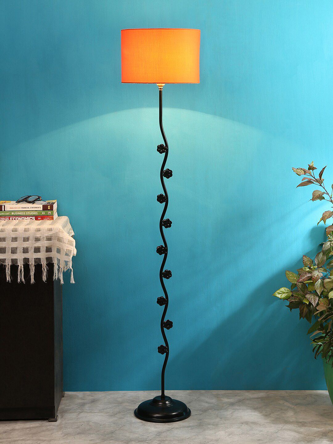 Devansh Orange & Black Solid Contemporary Floor Lamp with Shade Price in India