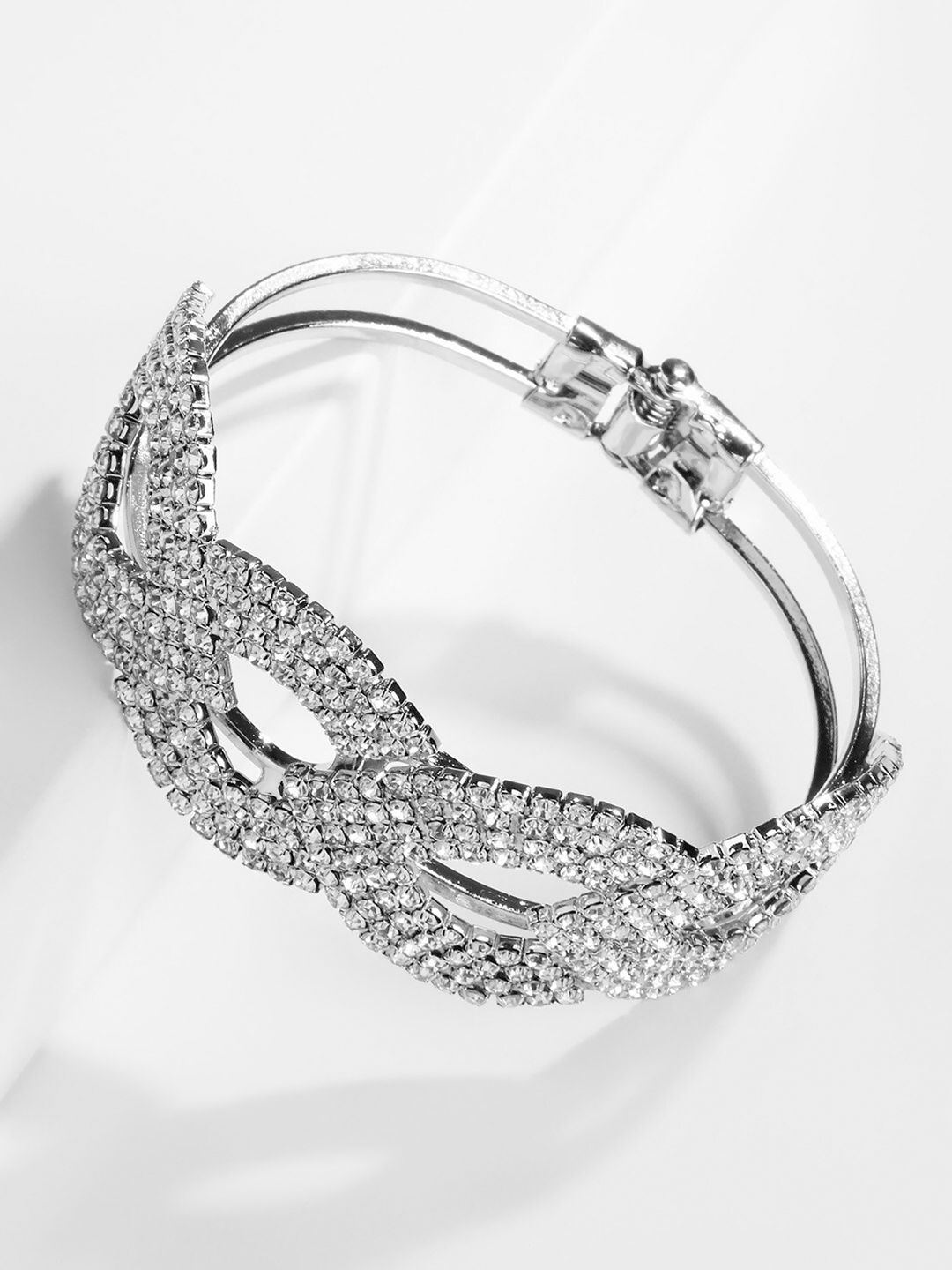 Kazo Women Silver-Plated  Embellished Lock Cuff Bracelet Price in India