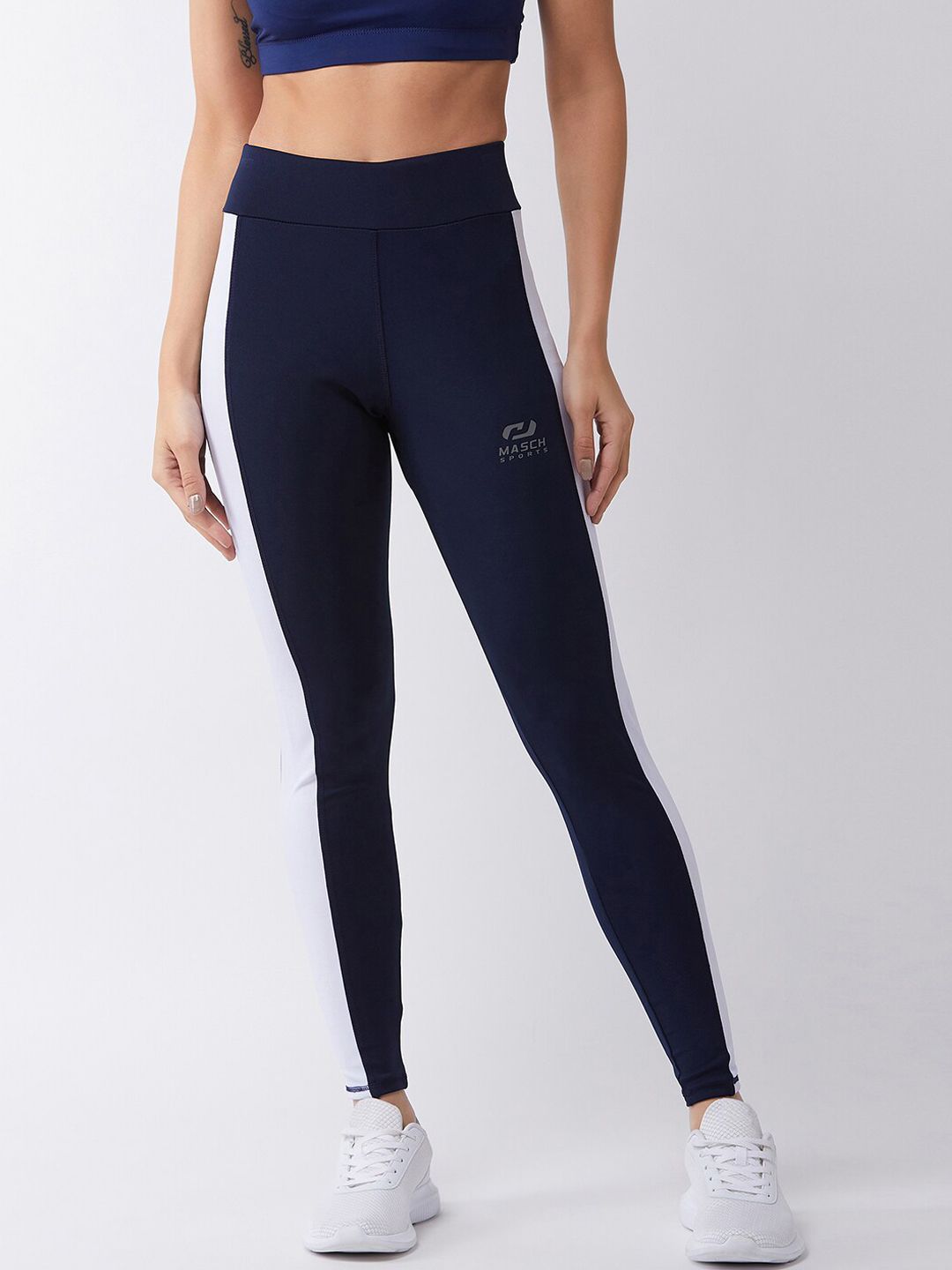 Masch Sports Women Navy Blue Solid Dri-Fit Tights Price in India