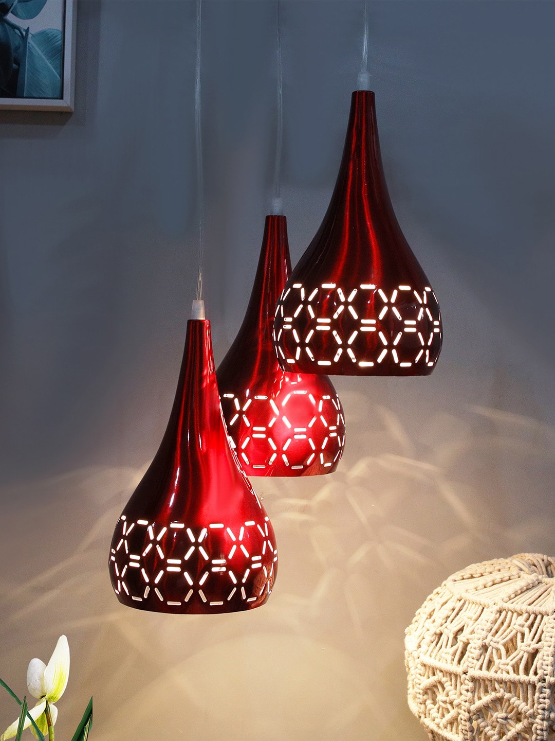Homesake Red 3-Lights Round Cluster Cross-Cut Ceiling Lamp Price in India