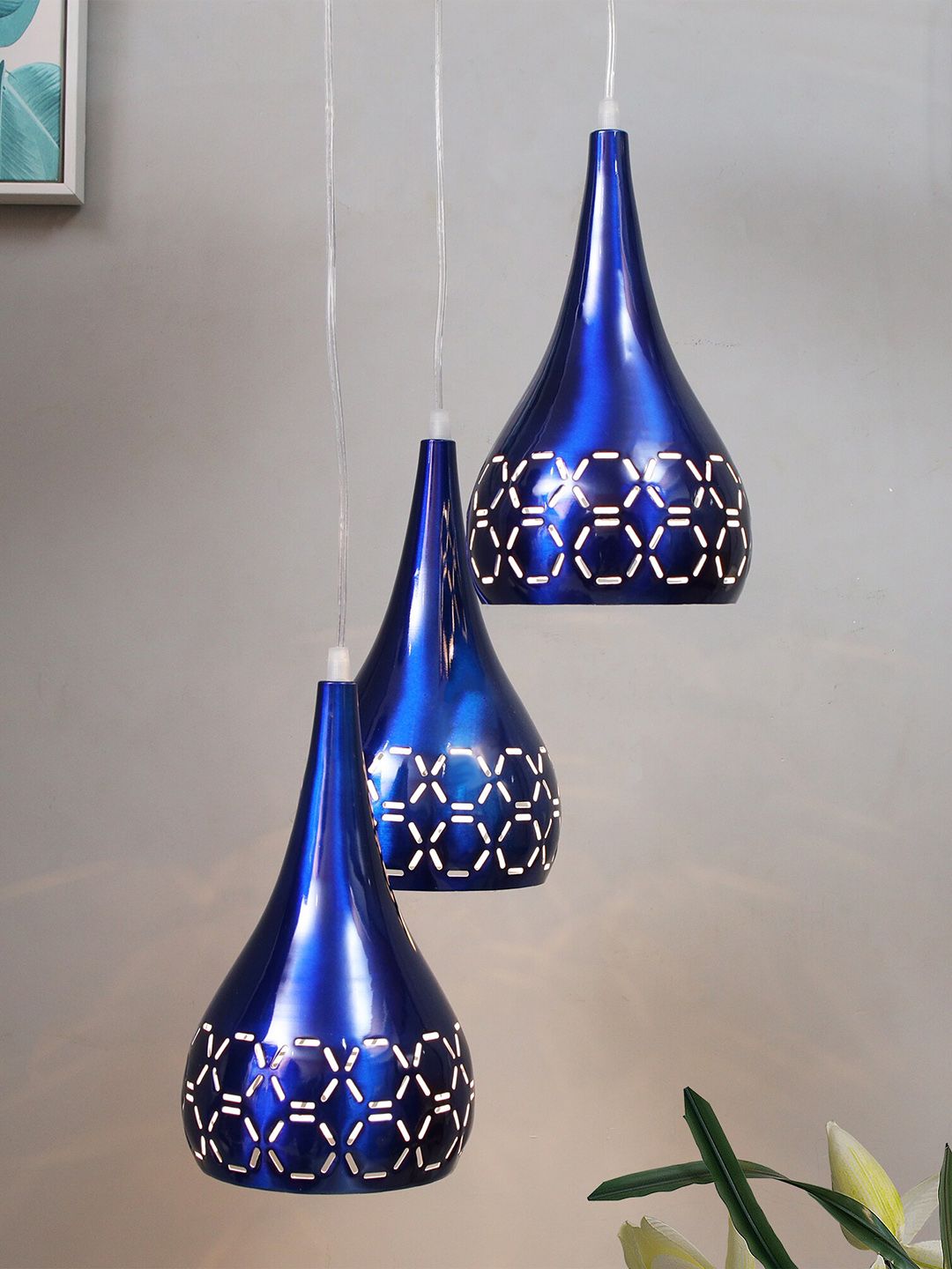 Homesake Blue Set Of 3 Spining Cross Cut Hanging pendant Lamp Price in India