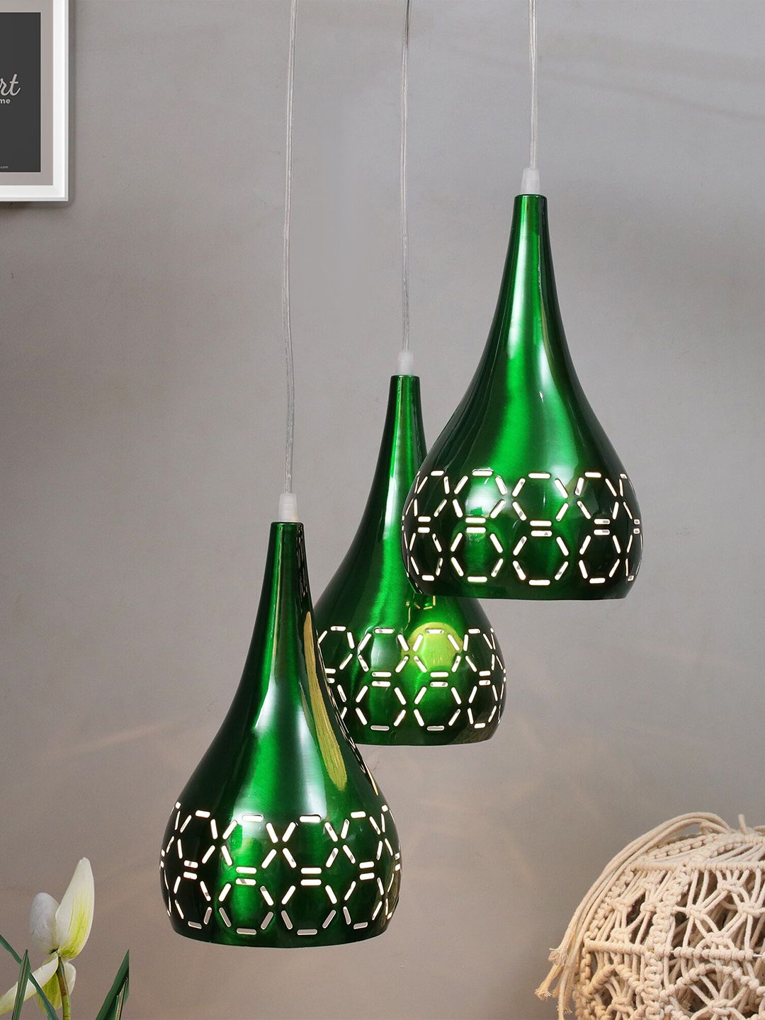 Homesake Green 3-Lights Round Cluster Cross-Cut Ceiling Lamp Price in India