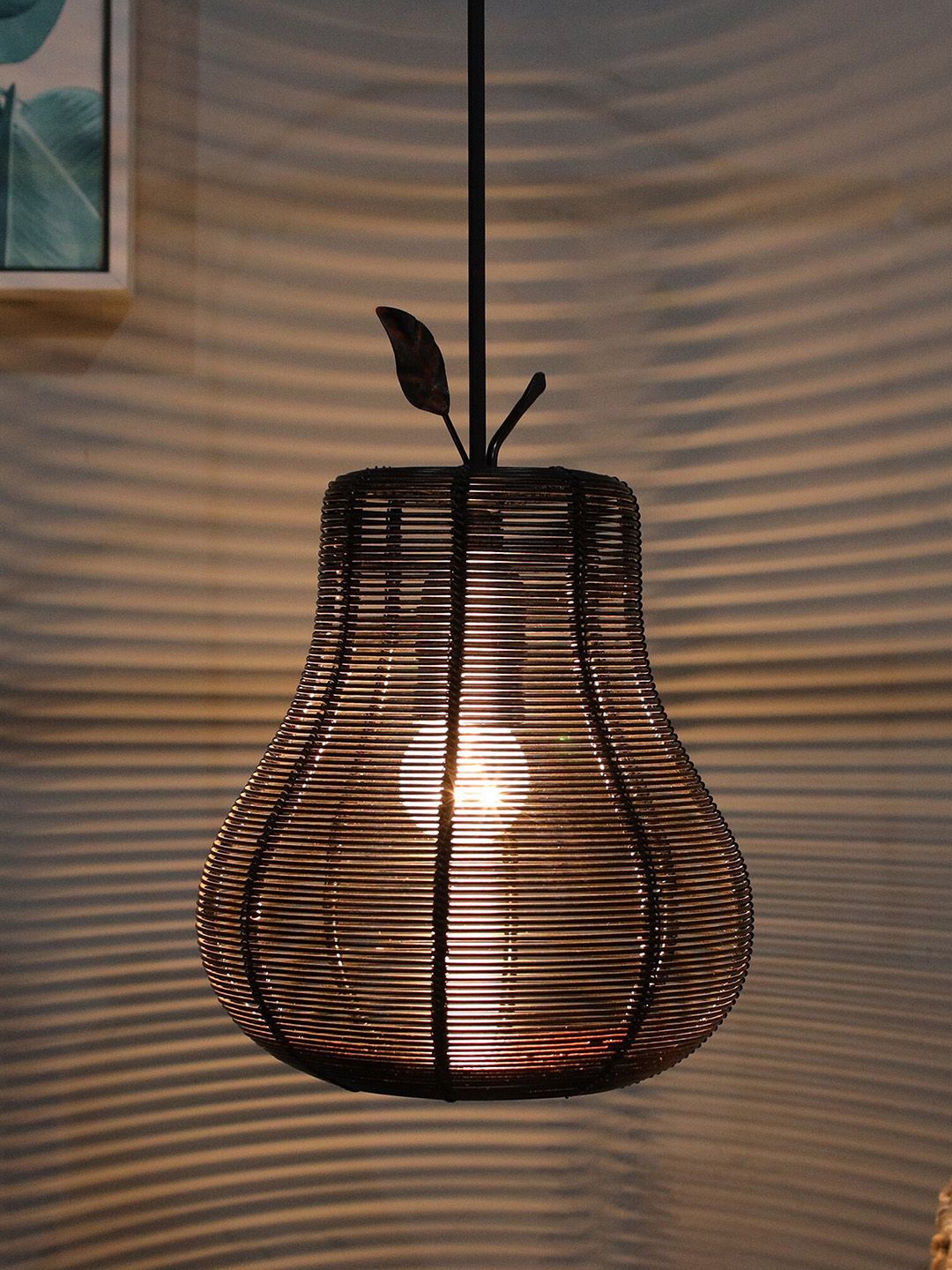 Homesake Black Pear Shaped Metal Wire Mesh Pendant Light Price in India