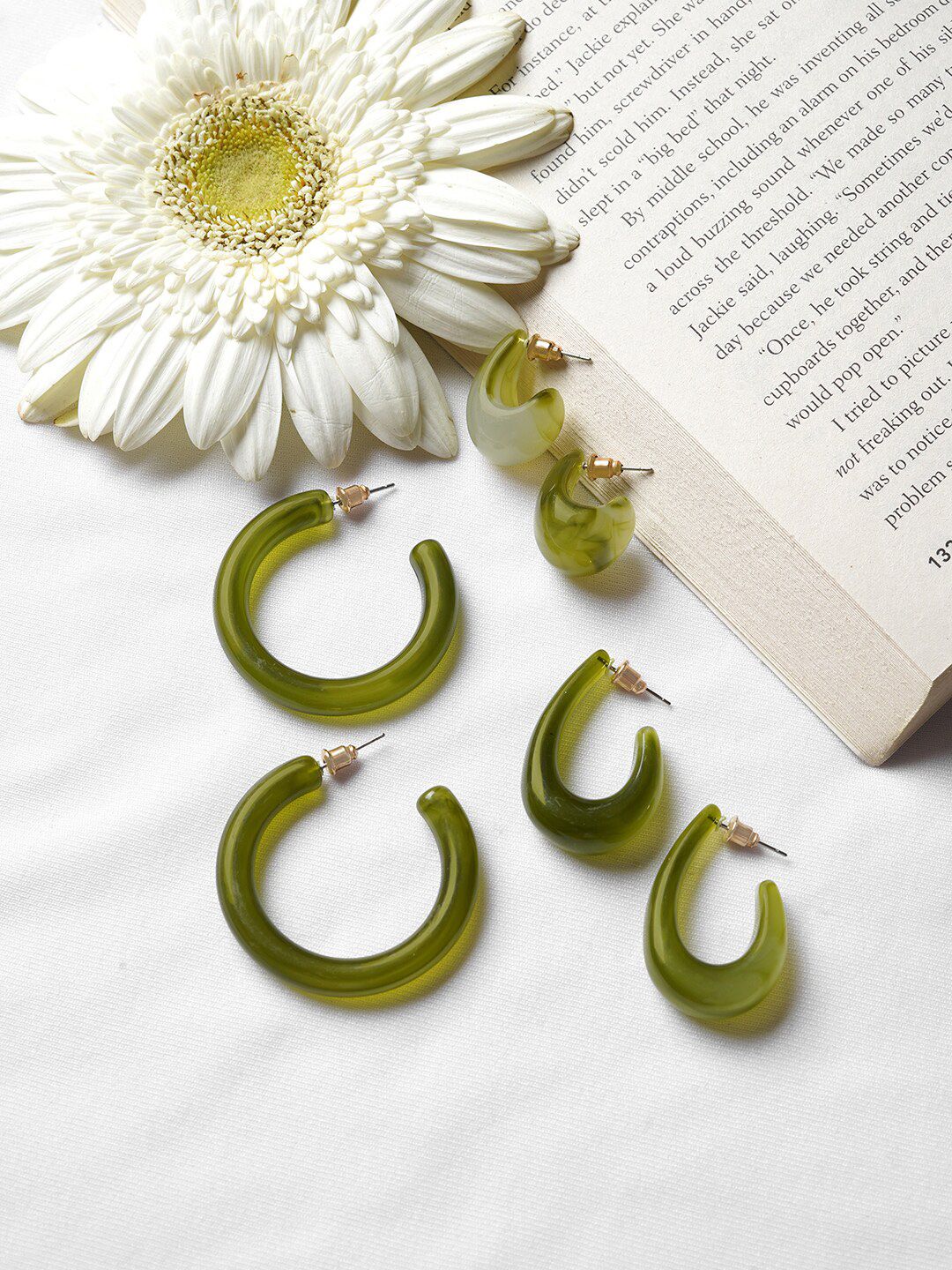 BEWITCHED Green Contemporary Set Of 3 Hoop Earrings Price in India