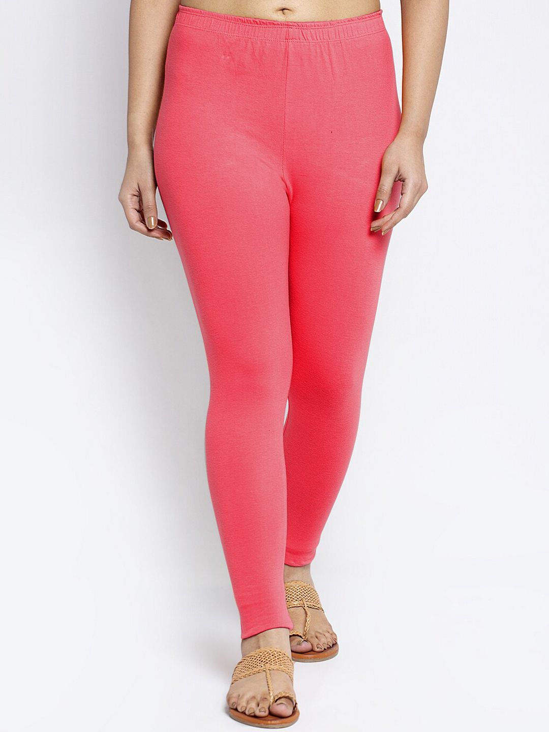 Jinfo Women Peach Solid Super Combed Cotton Lycra Ankle Length Legging Price in India