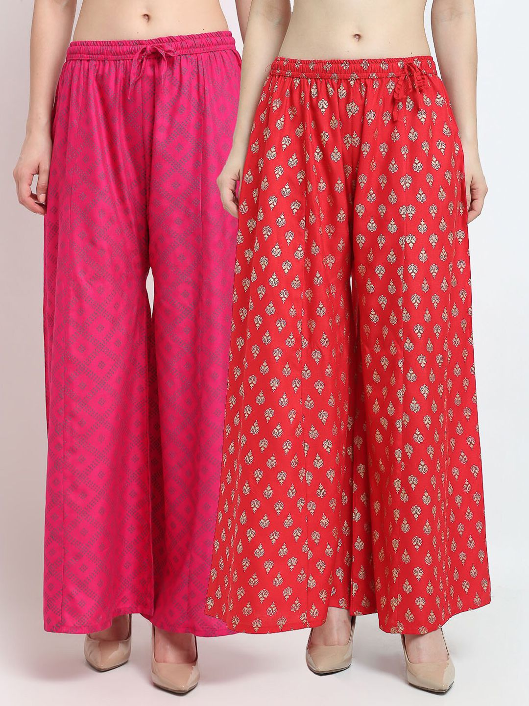 Jinfo Women Set of 2 Pink Printed Palazzos Price in India