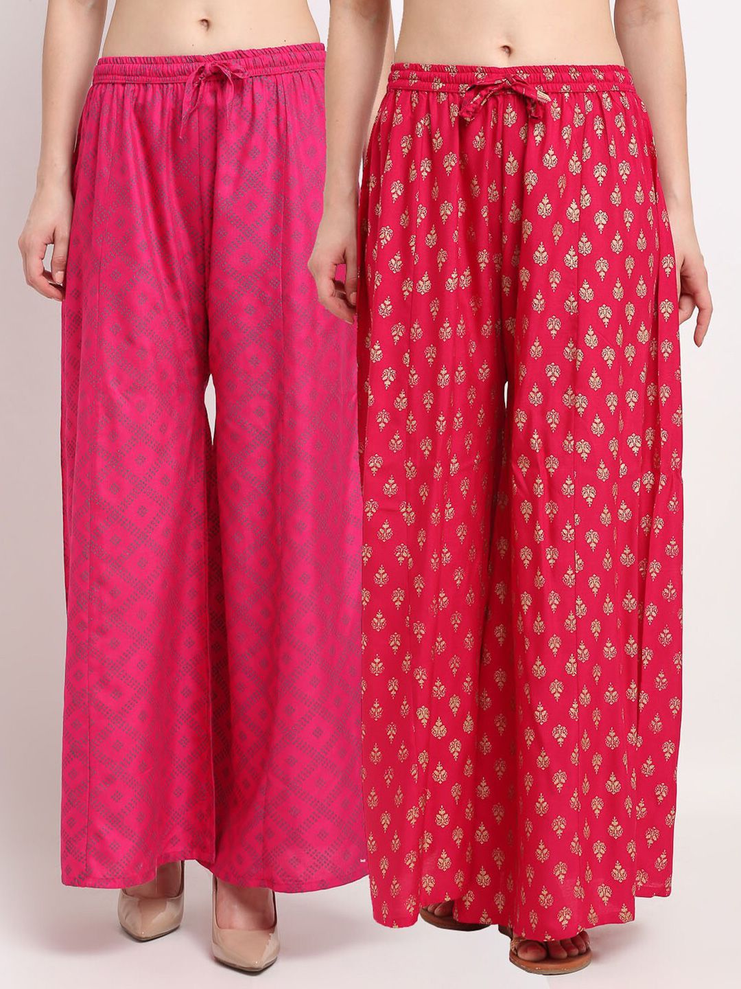 Jinfo Women Pink & Magenta Set Of 2 Ethnic Motifs Printed Flared Ethnic Palazzos Price in India