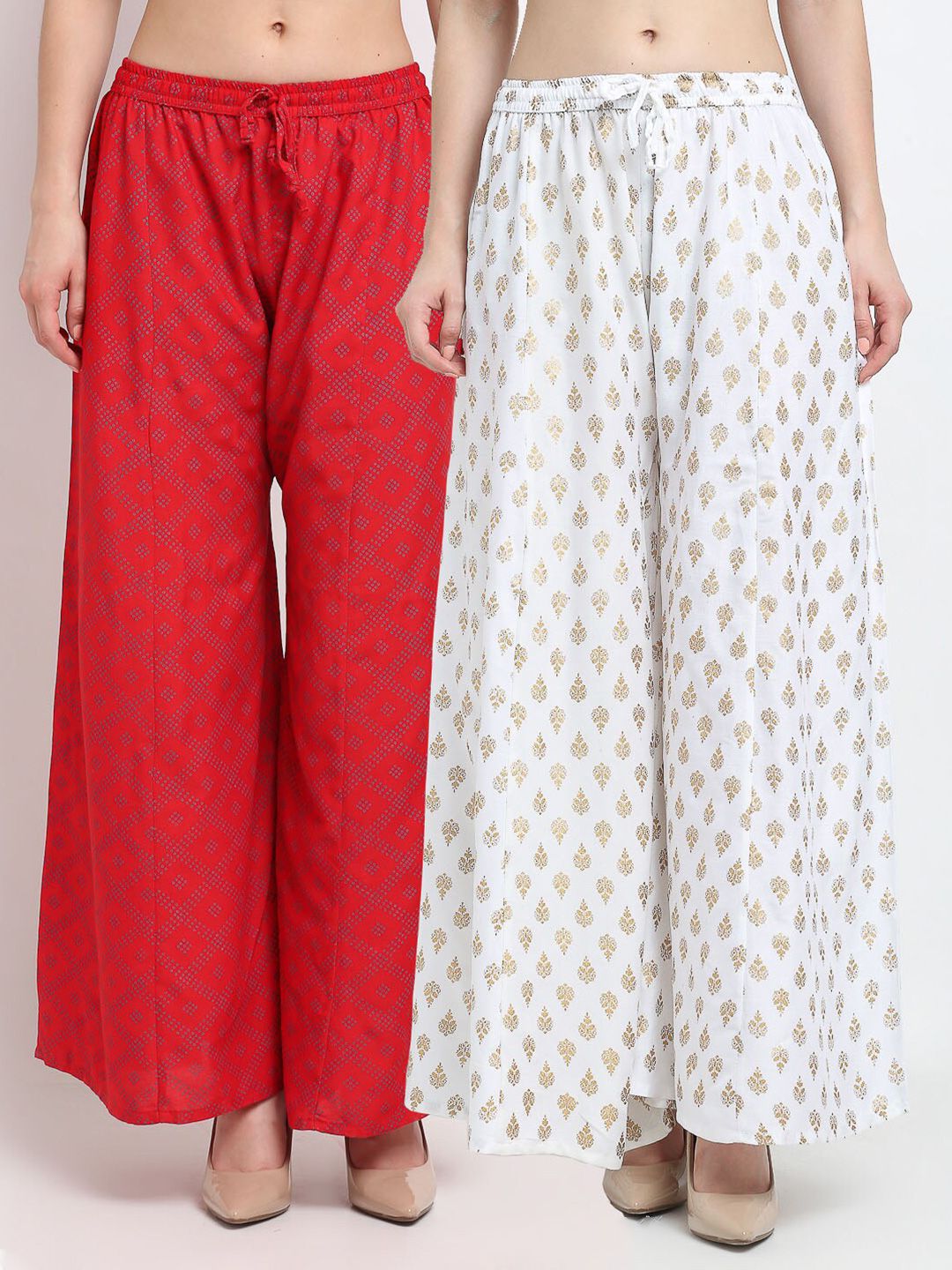 Jinfo Women Set of 2 Red Printed Palazzos Price in India