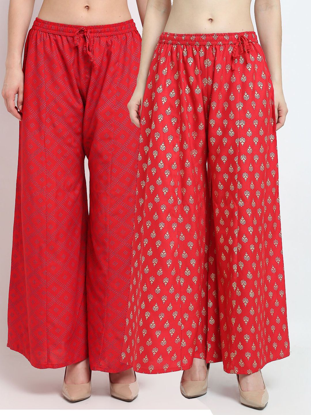 Jinfo Women Set of 2 Red Printed Rayon Palazzos Price in India