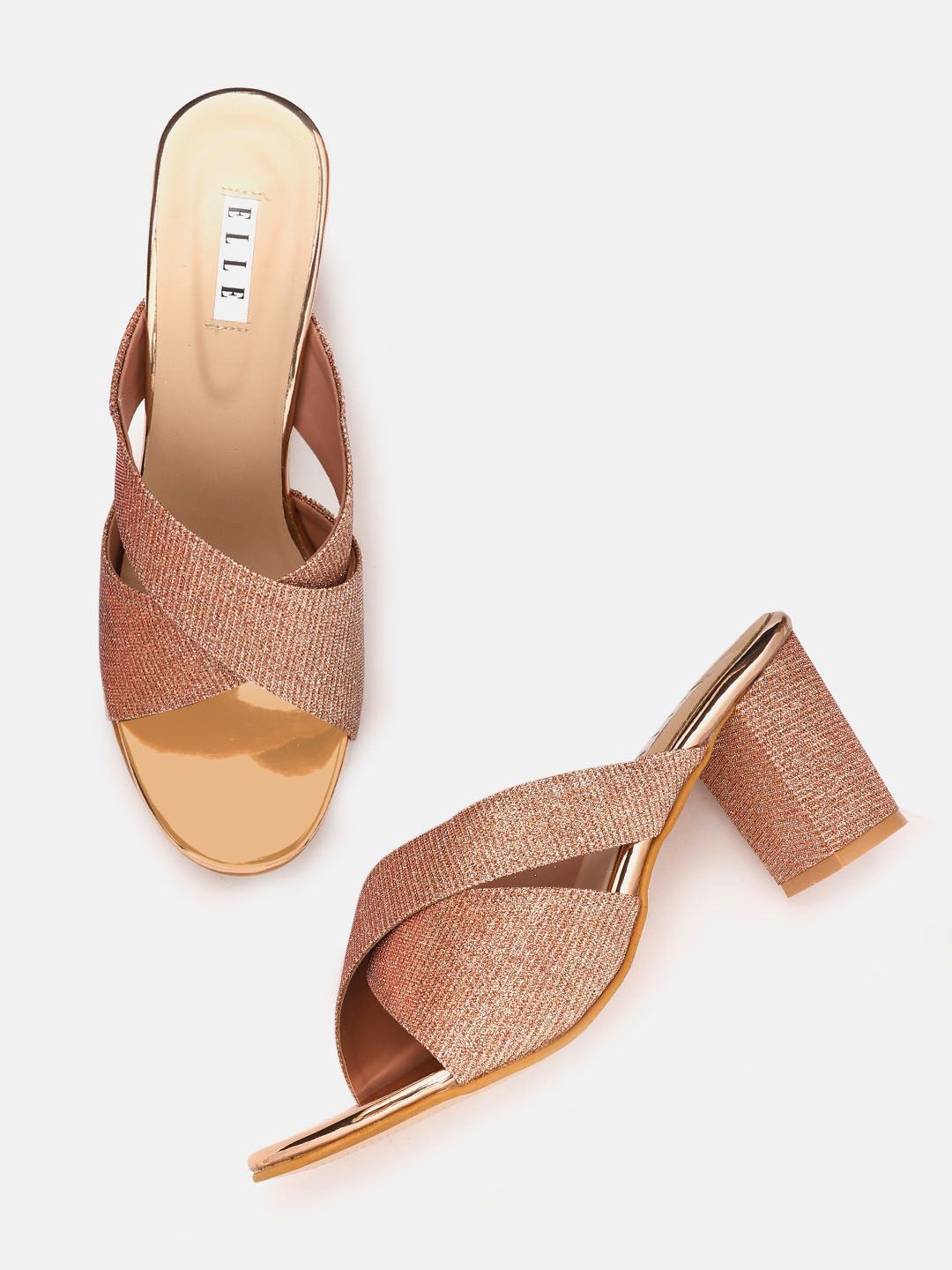ELLE Women Rose Gold-Toned Shimmer Block Heels Price in India