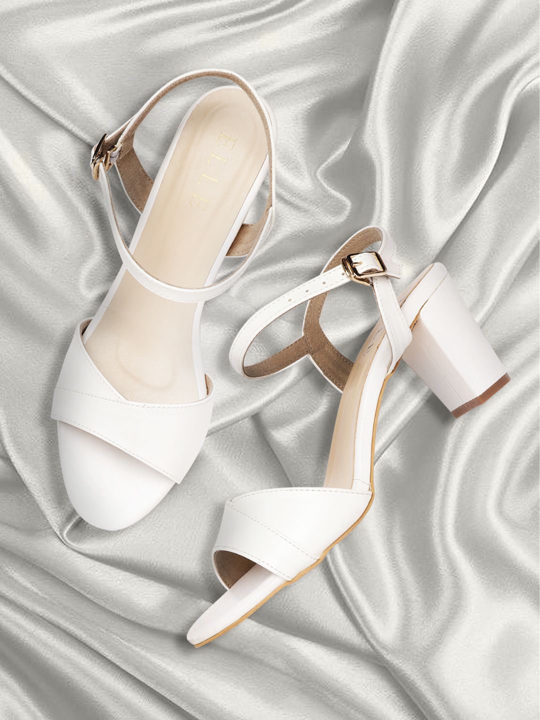 ELLE White Solid Block Heels