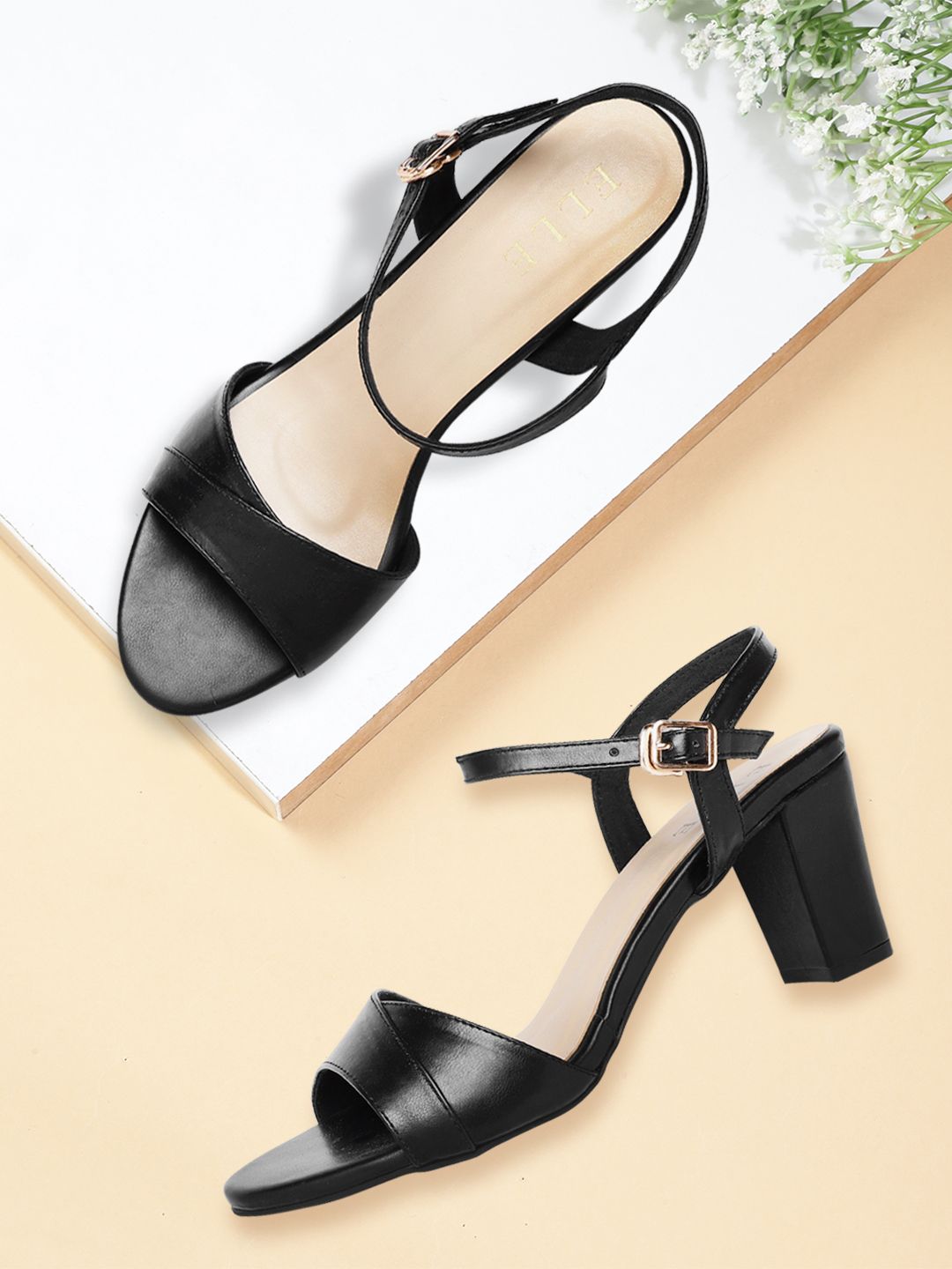 ELLE Black Solid Block Heels